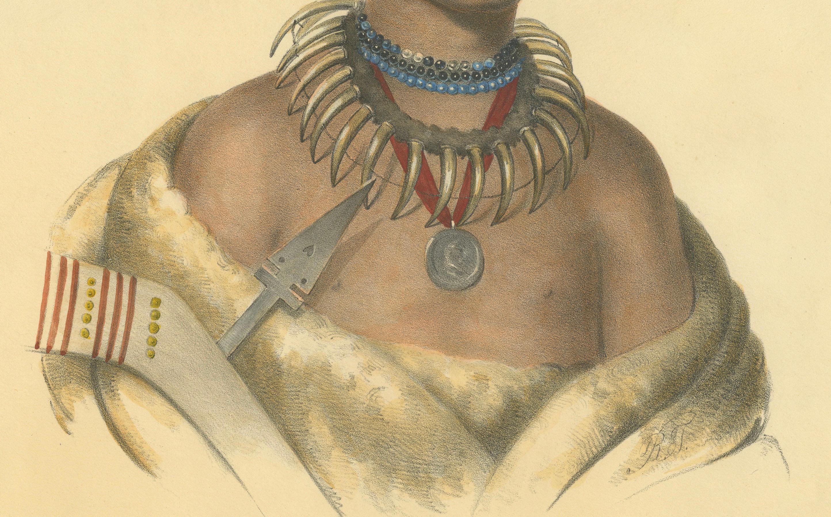 Grande gravure ancienne de Chono Ca Pe, un chef Otoe, vers 1838 en vente 1