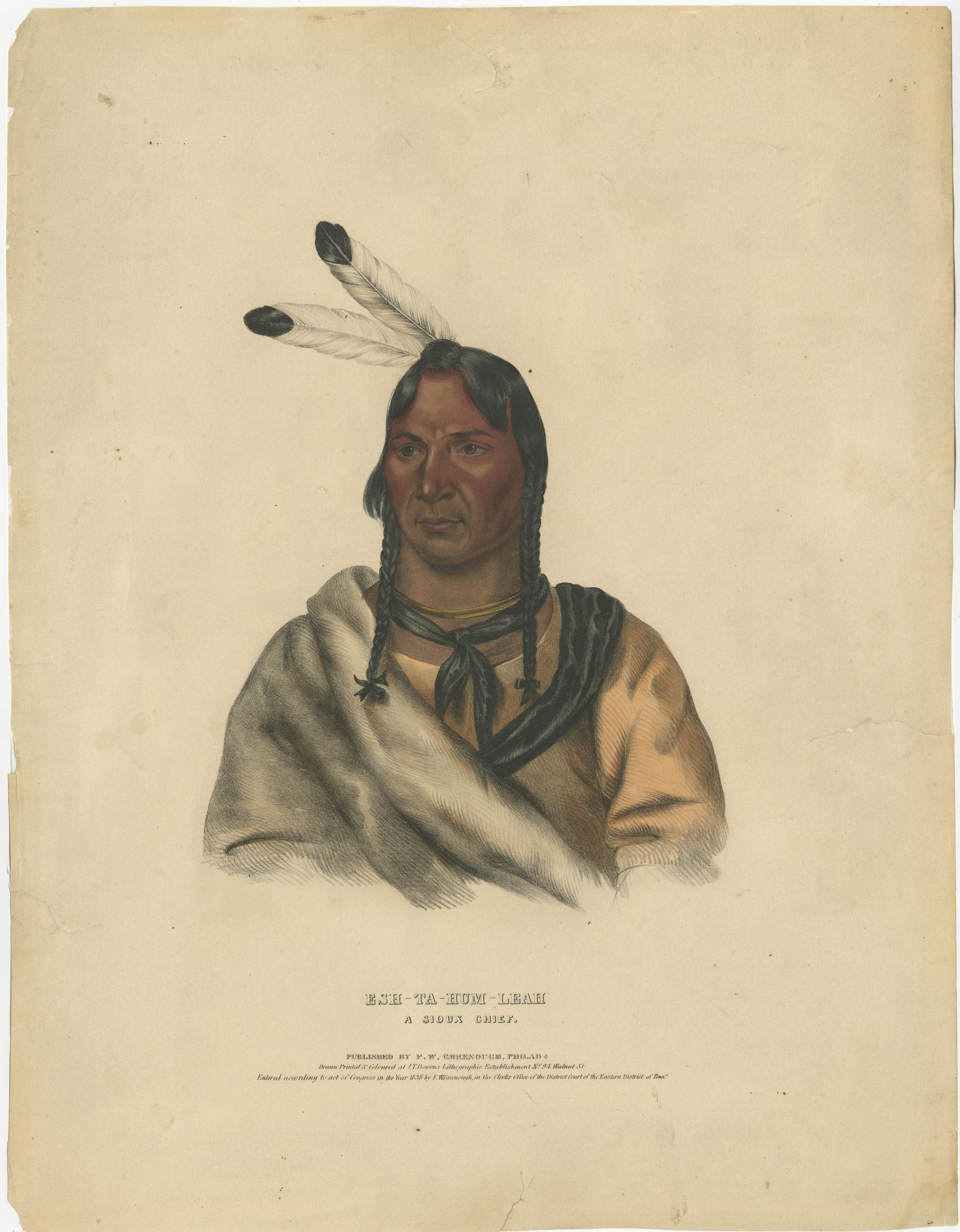 Esh-Ta-Hum-Leah: The Thoughtful Leader of the Sioux

This is a hand-colored lithograph titled 