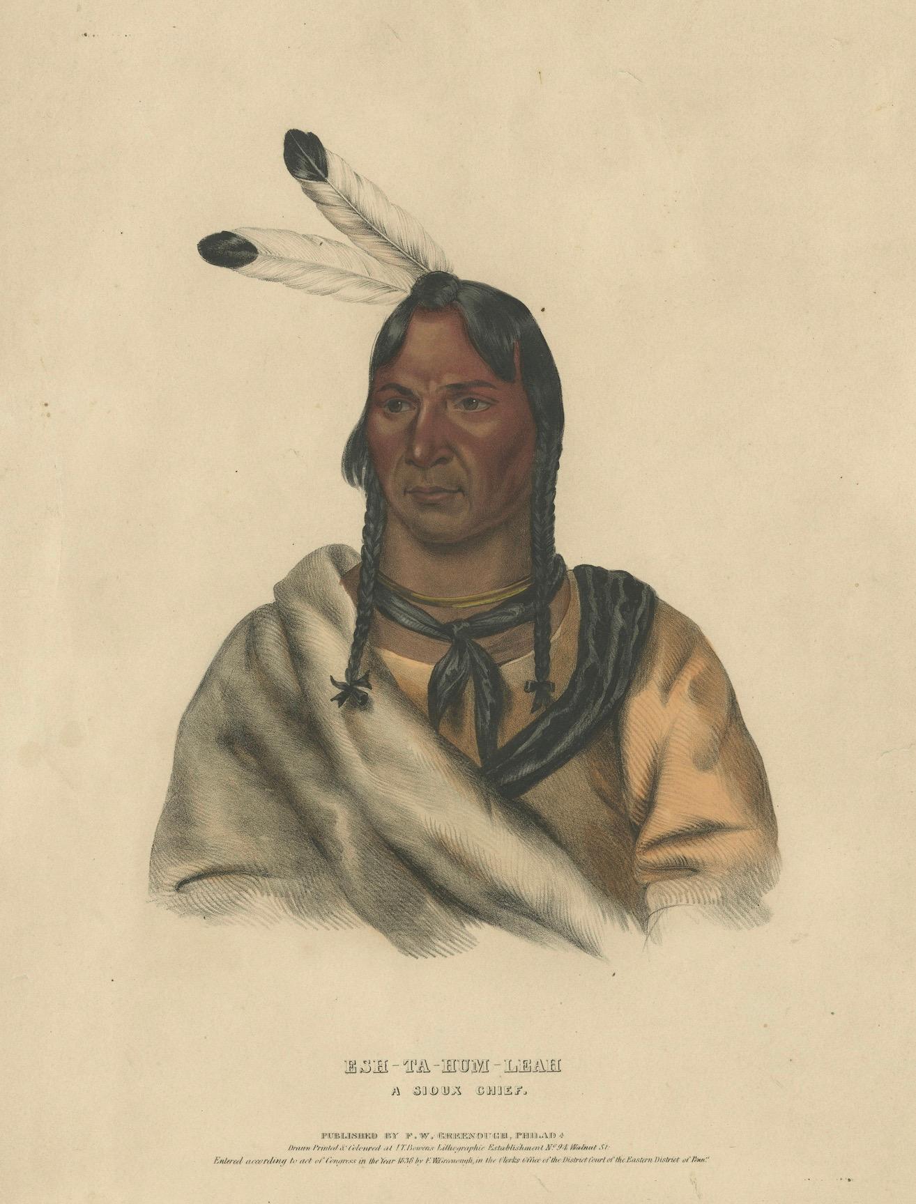 19th Century Large Antique Print of Esh-Ta-Hum-Leah, a Sioux Chief, circa 1838 For Sale