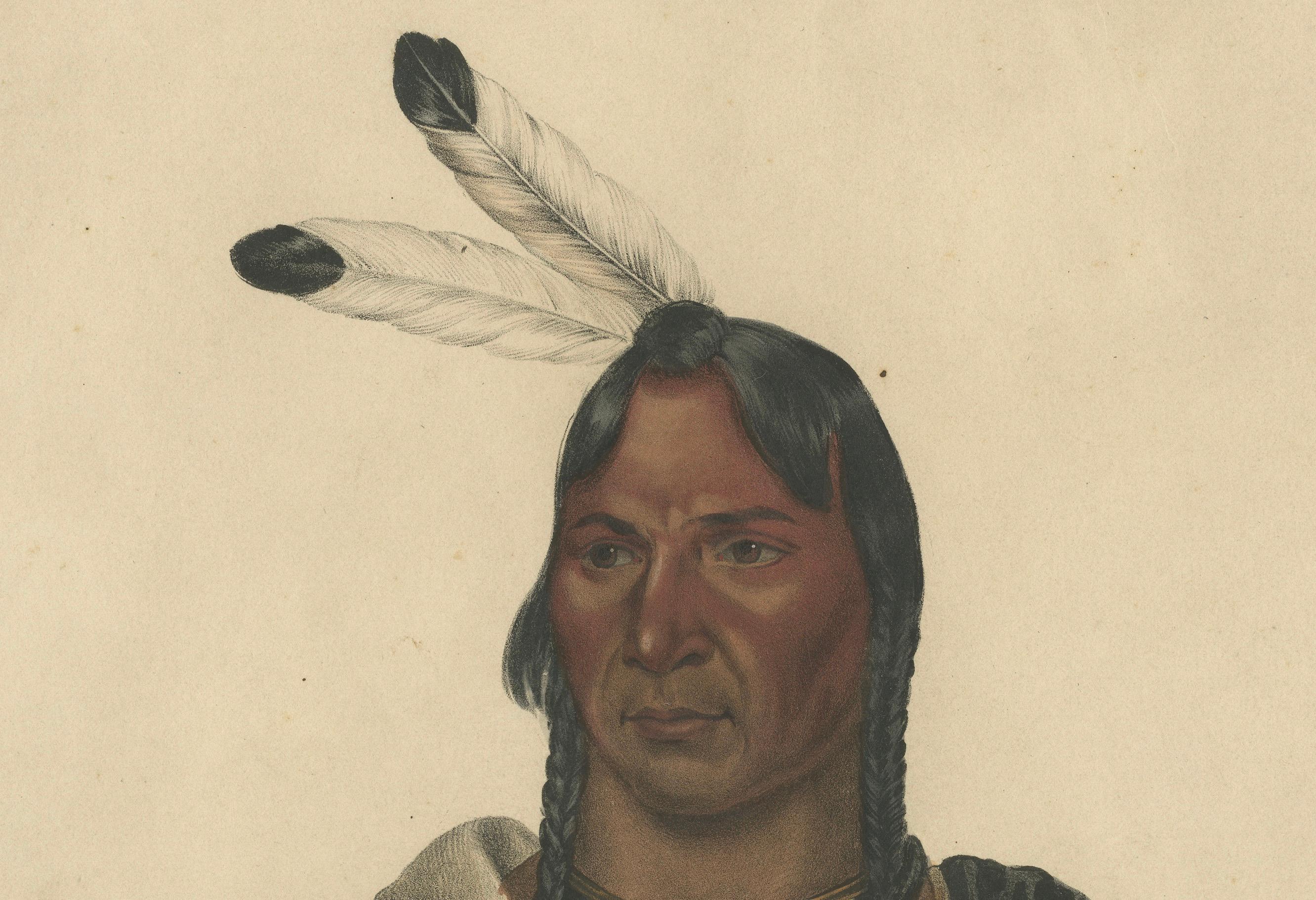 Large Antique Print of Esh-Ta-Hum-Leah, a Sioux Chief, circa 1838 For Sale 1