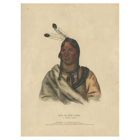 Sioux Chief Portrait – Esh-Ta-Hum-Leah, Native American Lithograph c.1838