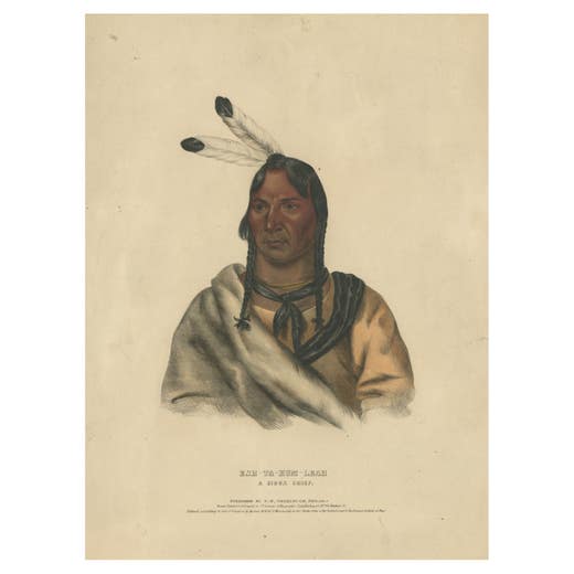 Sioux Chief Portrait – Esh-Ta-Hum-Leah, Native American Lithograph c.1838
