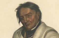 Ojibwe Warrior Portrait – Meta-Koosega, Hand-Colored Lithograph c.1838