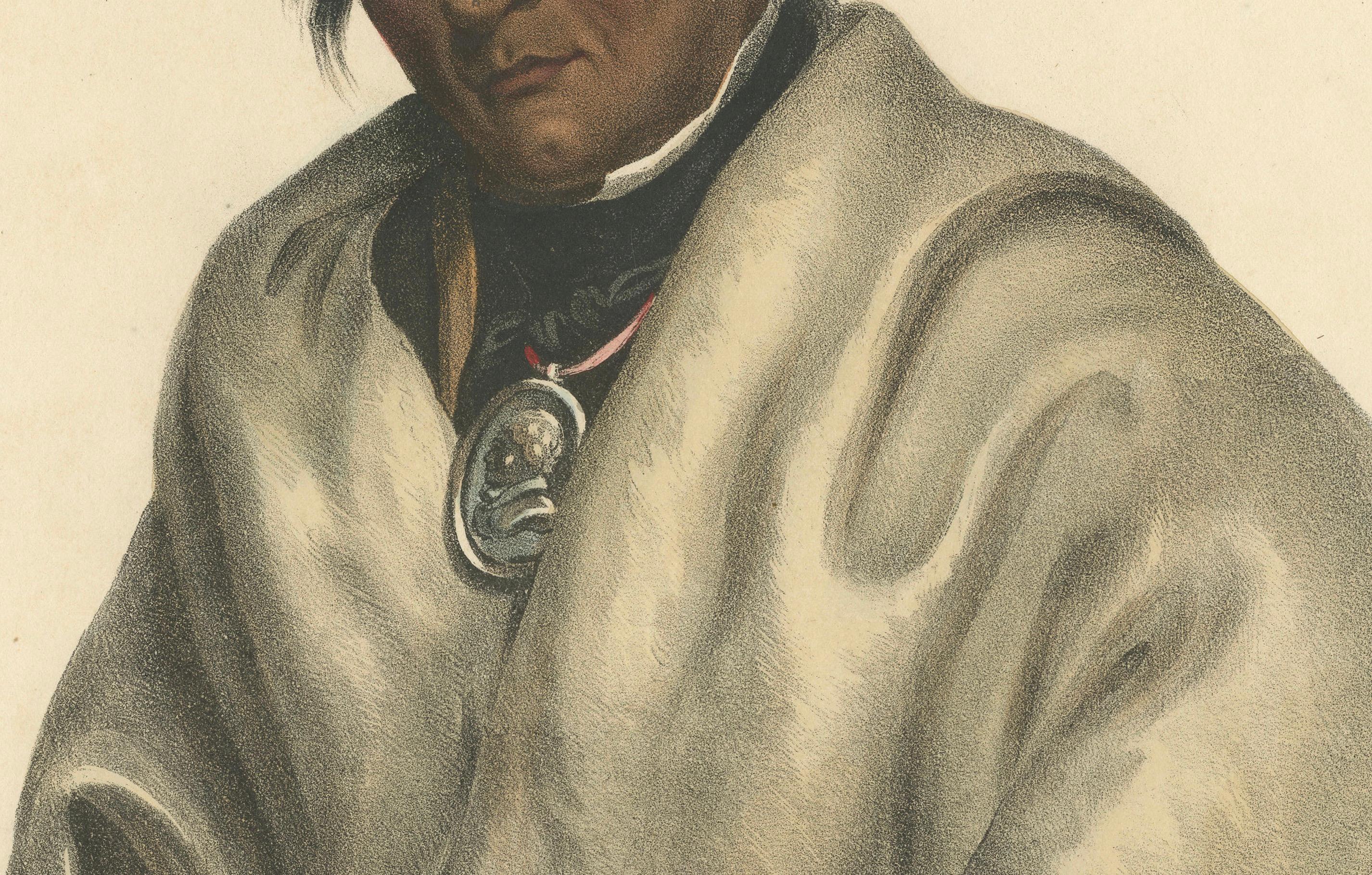 Large Antique Print of Meta-Koosega, an Ojibwe Warrior, circa 1838 For Sale 1