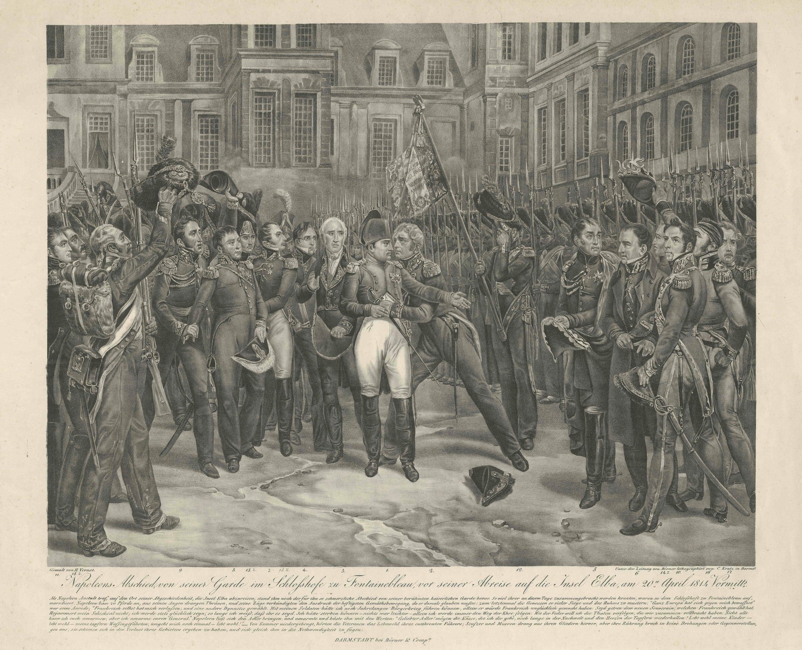19th Century Large Antique Print of Napoleon's Farewell at Fontainebleau, 20 April 1814