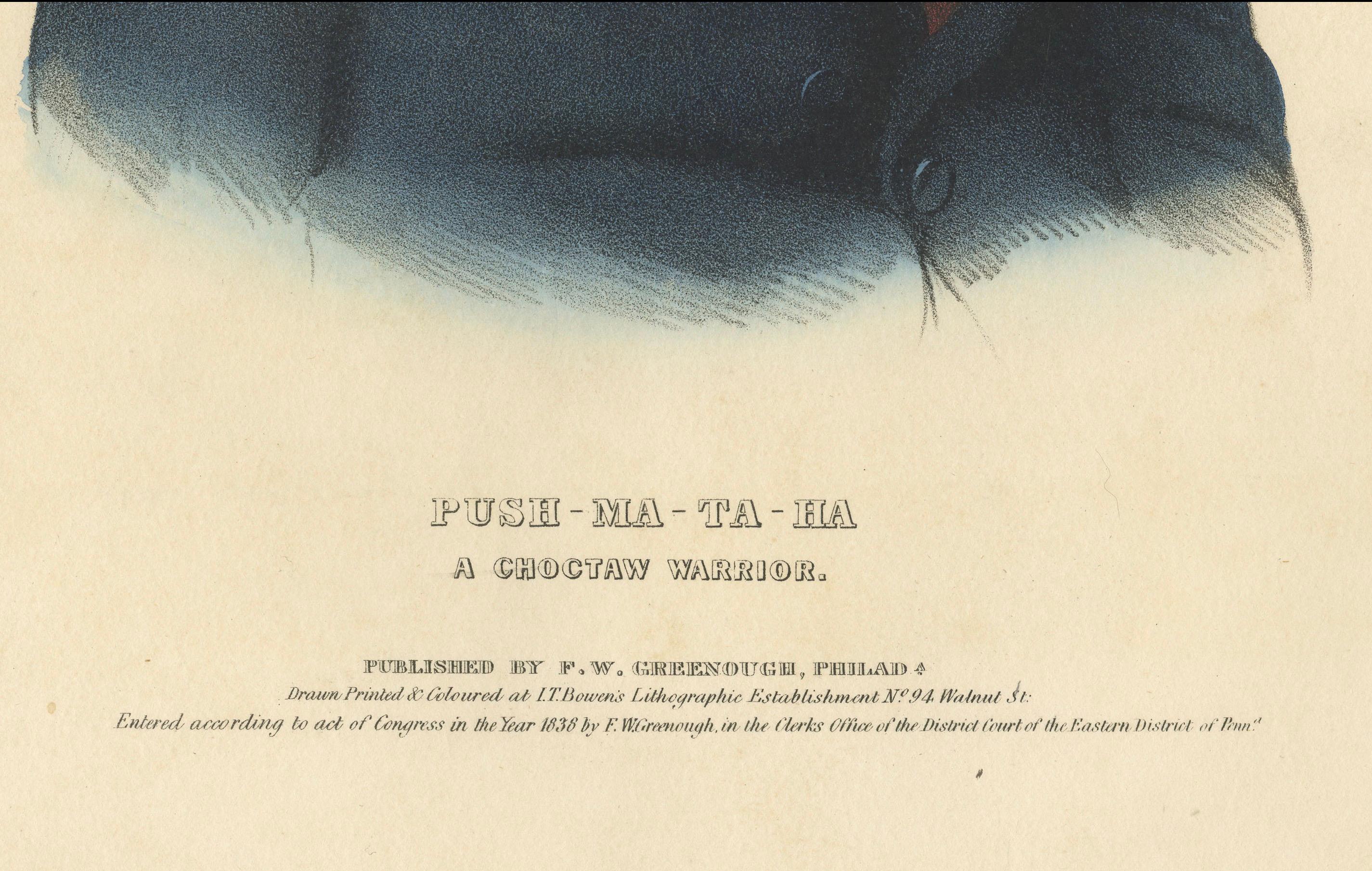 Großer antiker Druck von Push-Ma-Ta-Ha, einem Choctaw-Krieger, um 1838 im Zustand „Relativ gut“ im Angebot in Langweer, NL