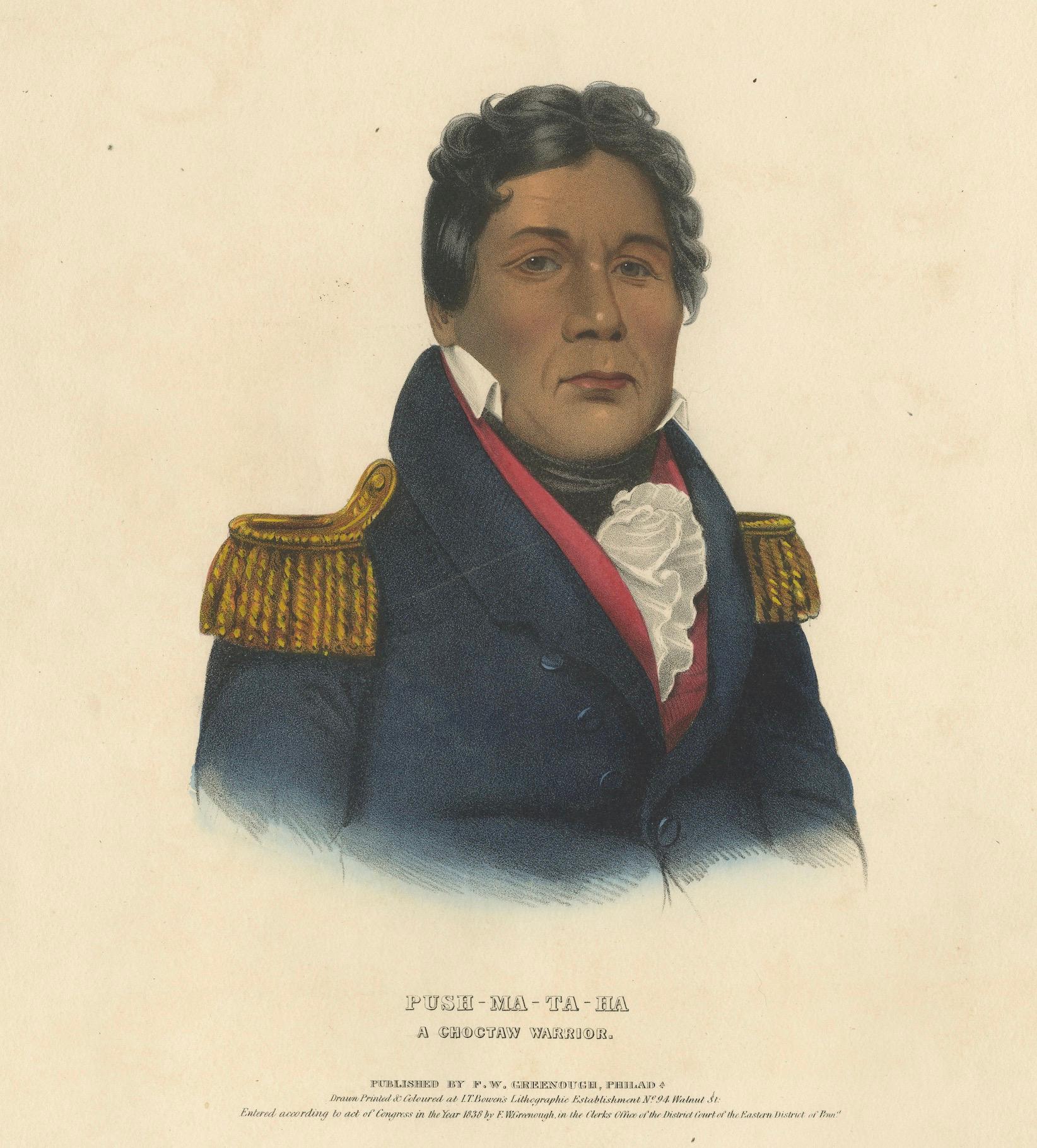 Großer antiker Druck von Push-Ma-Ta-Ha, einem Choctaw-Krieger, um 1838 im Angebot 1