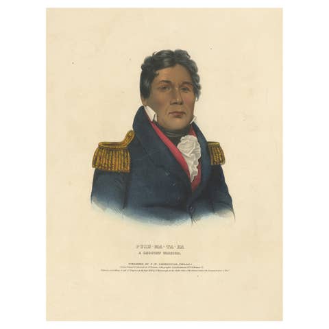 Large Antique Print of Push-Ma-Ta-Ha, a Choctaw Warrior, circa 1838