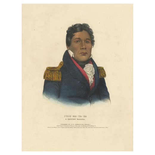 Large Antique Print of Push-Ma-Ta-Ha, a Choctaw Warrior, circa 1838