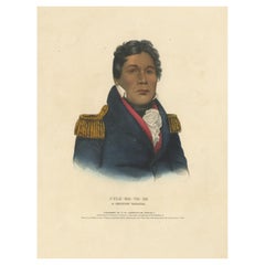 Large Antique Print of Push-Ma-Ta-Ha, a Choctaw Warrior, circa 1838
