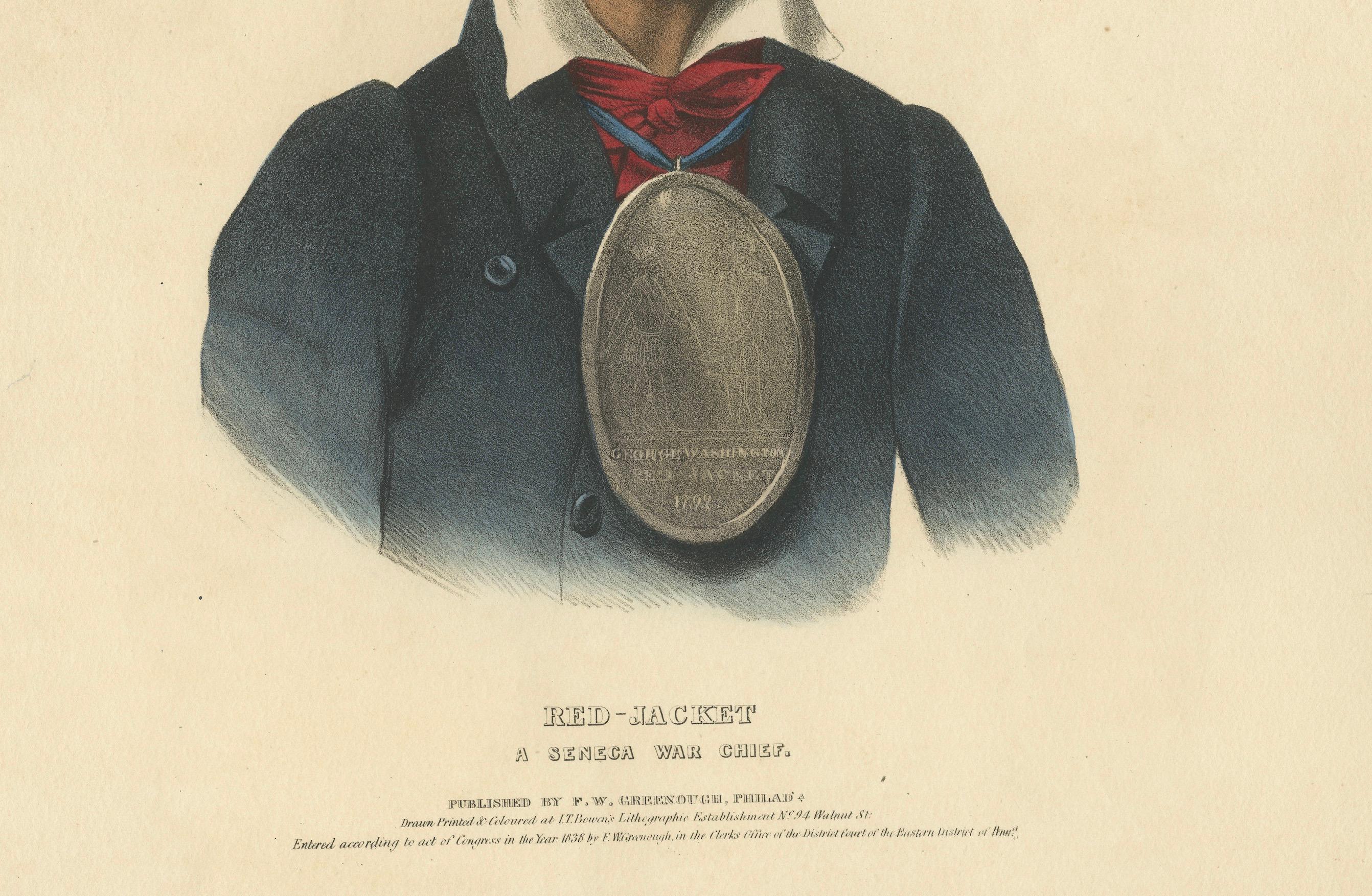 Großer antiker Druck von Red-Jacket, einem Seneca-Kriegshäuptling, ca. 1838 im Angebot 1