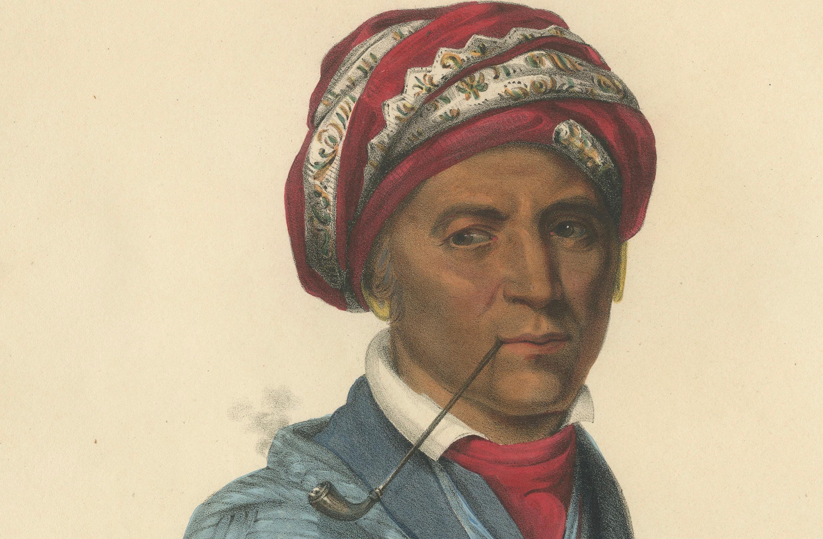 Large Antique Print of Sequoyah, also known as George Gist, circa 1838 For Sale 1