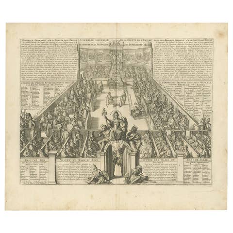 Large Antique Print of the German Parliament by Chatelain, 1732