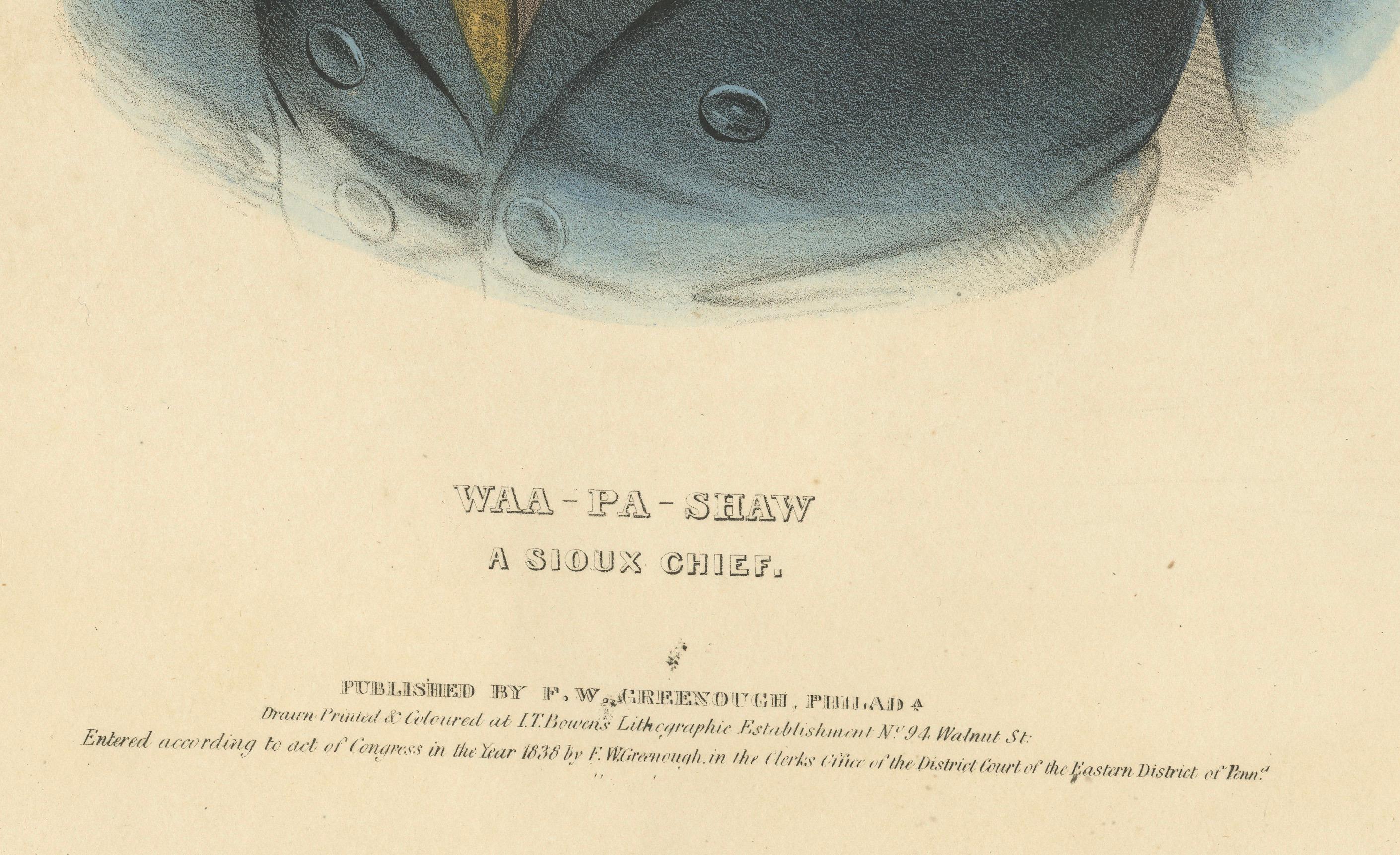 Großer antiker Druck von Waa-Pa-Shaw, einem Sioux-Häuptling, um 1838 (19. Jahrhundert) im Angebot