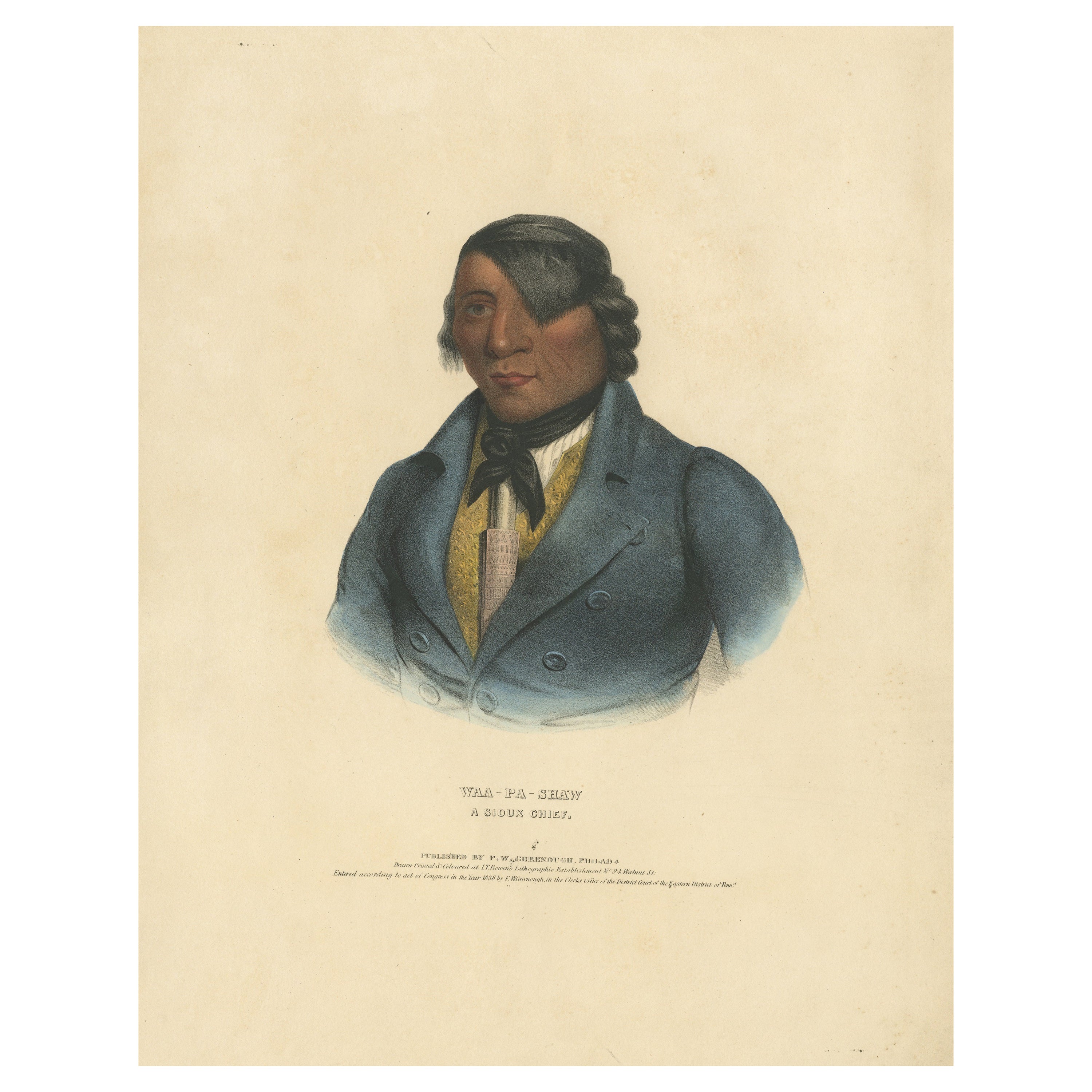 Großer antiker Druck von Waa-Pa-Shaw, einem Sioux-Häuptling, um 1838