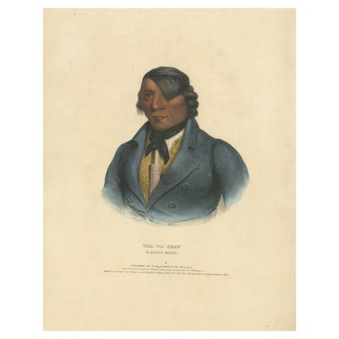 Portrait of Waa-Pa-Shaw – Sioux Chief, Hand-Colored Lithograph c.1838