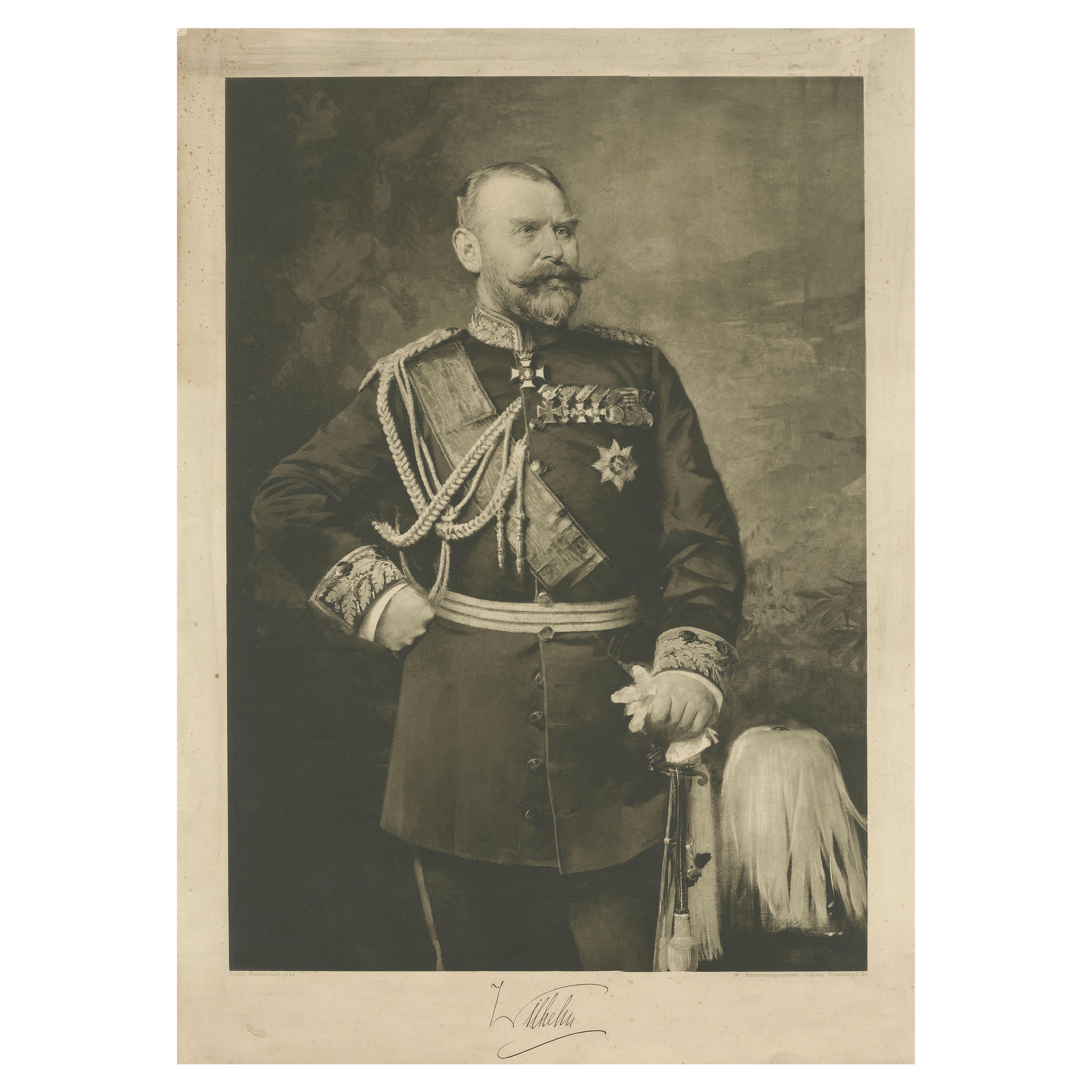 Large Antique Print of William II of Württemberg