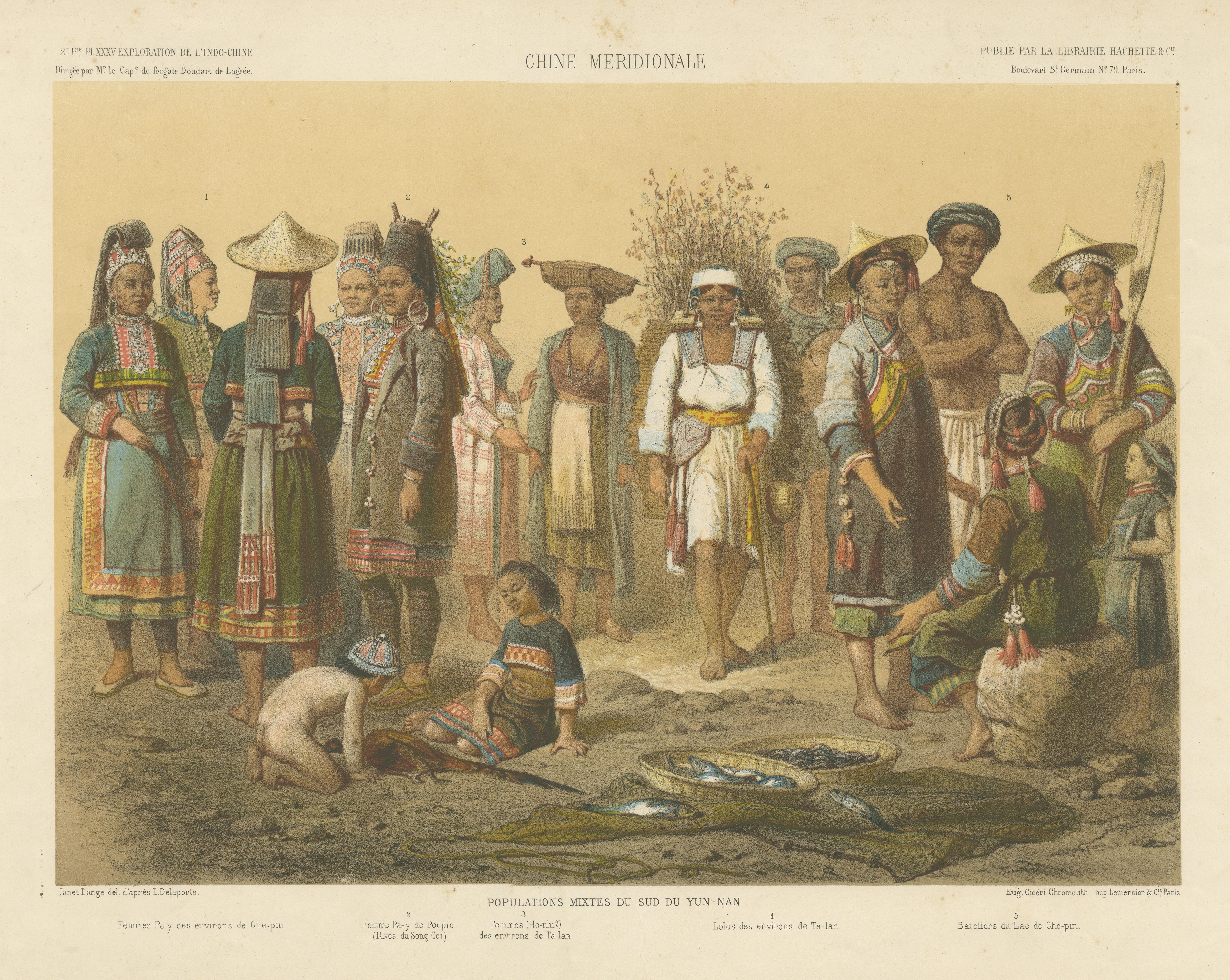 Large Antique Print with mixed populations of Yunnan, southwestern China In Good Condition For Sale In Langweer, NL