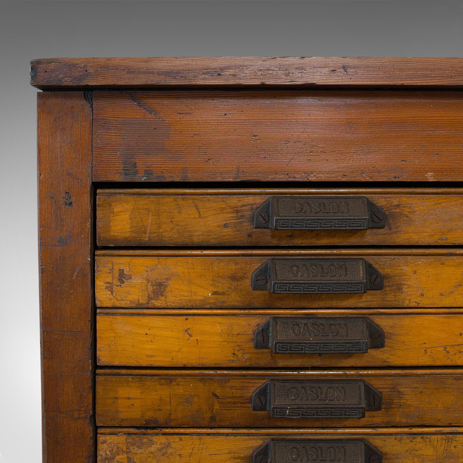 Pine Large Antique Printer's Cabinet, Industrial, Plan Chest, Specimen, Art Vault