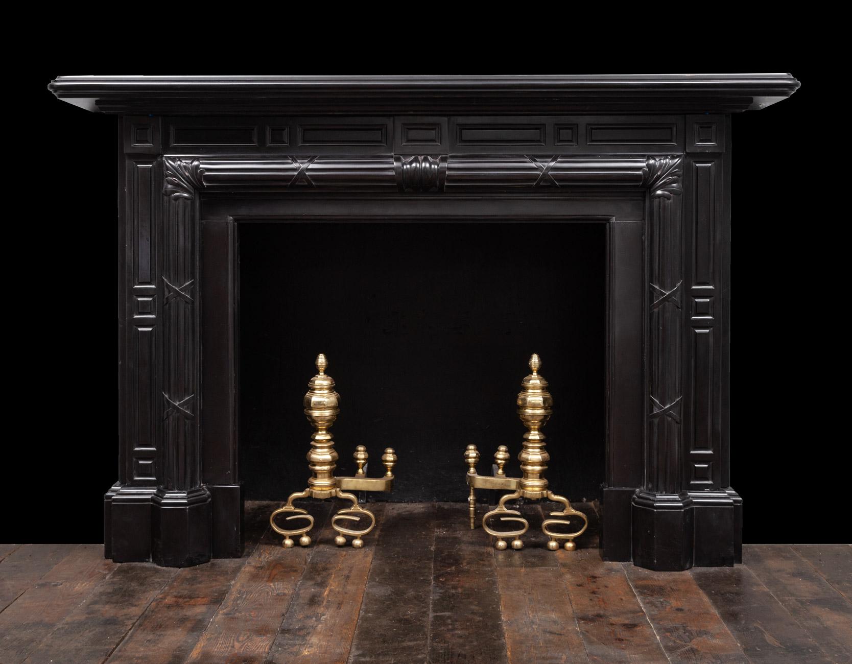 Victorian Large Antique Pure Black Marble Fireplace Mantle For Sale