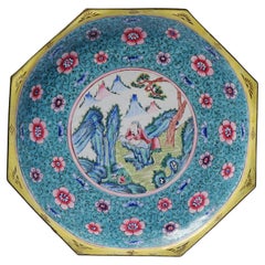 Large Antique Qianlong / Jiaqing Enameled Bronze Plate Chinese China Figures