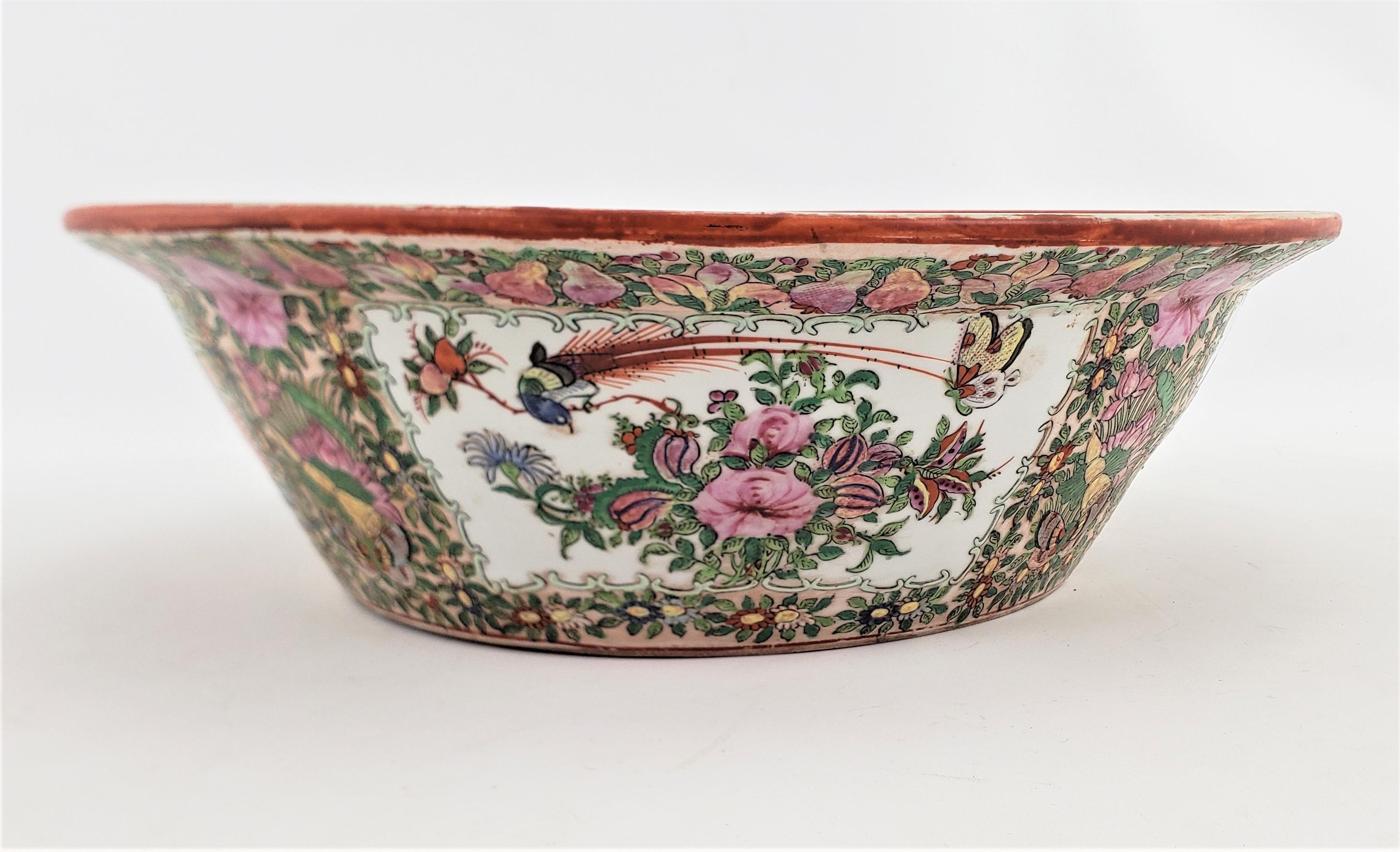 Large Antique Qing Dynasty Famille Rose Elaborately Hand-Painted Bowl or Basin For Sale 1
