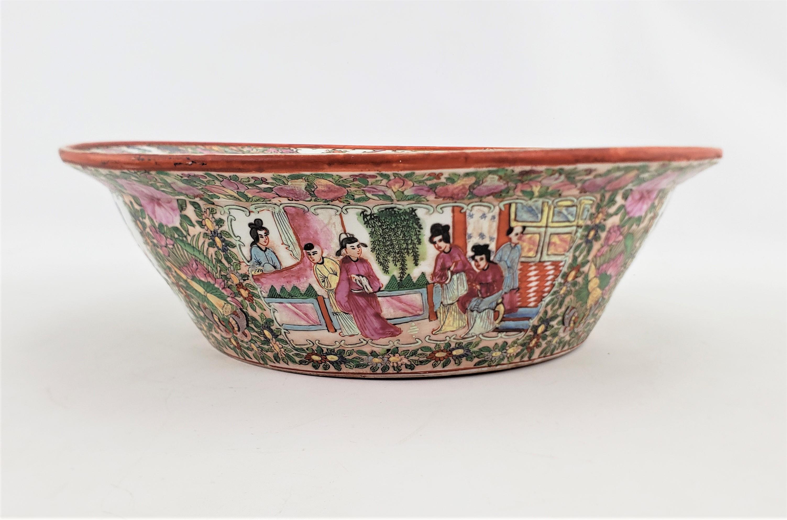 Large Antique Qing Dynasty Famille Rose Elaborately Hand-Painted Bowl or Basin For Sale 2