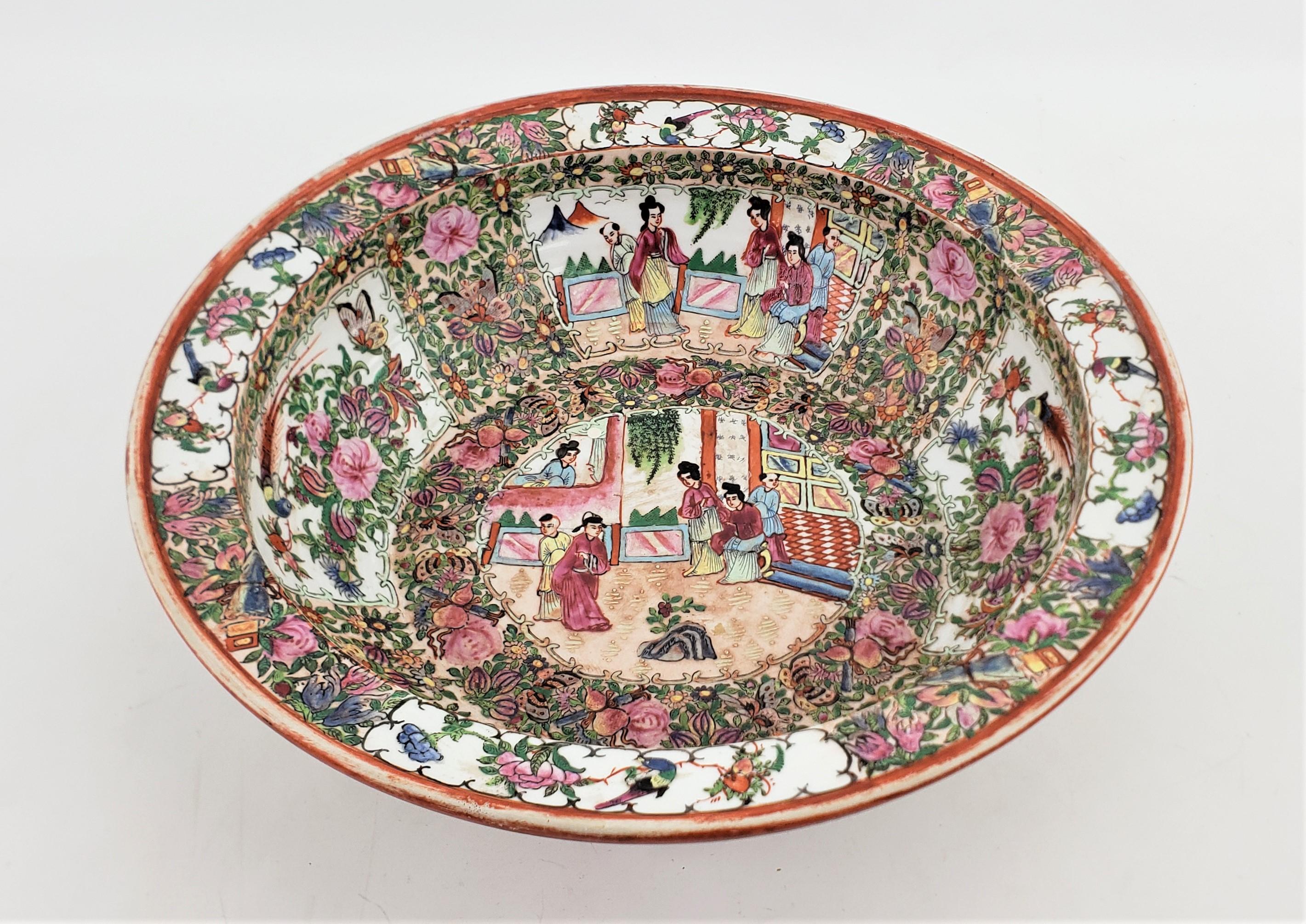 Large Antique Qing Dynasty Famille Rose Elaborately Hand-Painted Bowl or Basin For Sale 6
