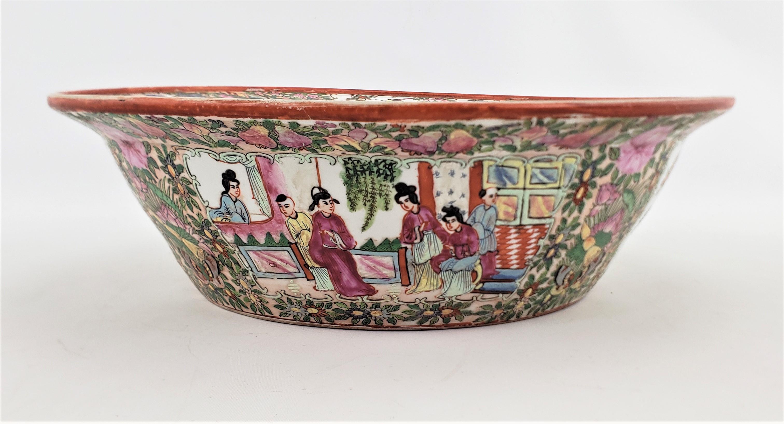 Pottery Large Antique Qing Dynasty Famille Rose Elaborately Hand-Painted Bowl or Basin For Sale