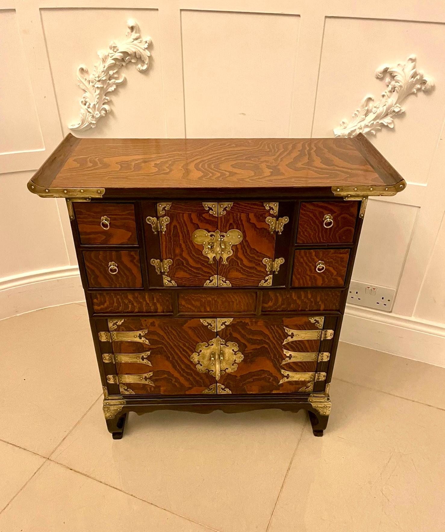 Large Antique Quality Chinese Hardwood Brass Mounted Table Cabinet In Good Condition In Suffolk, GB