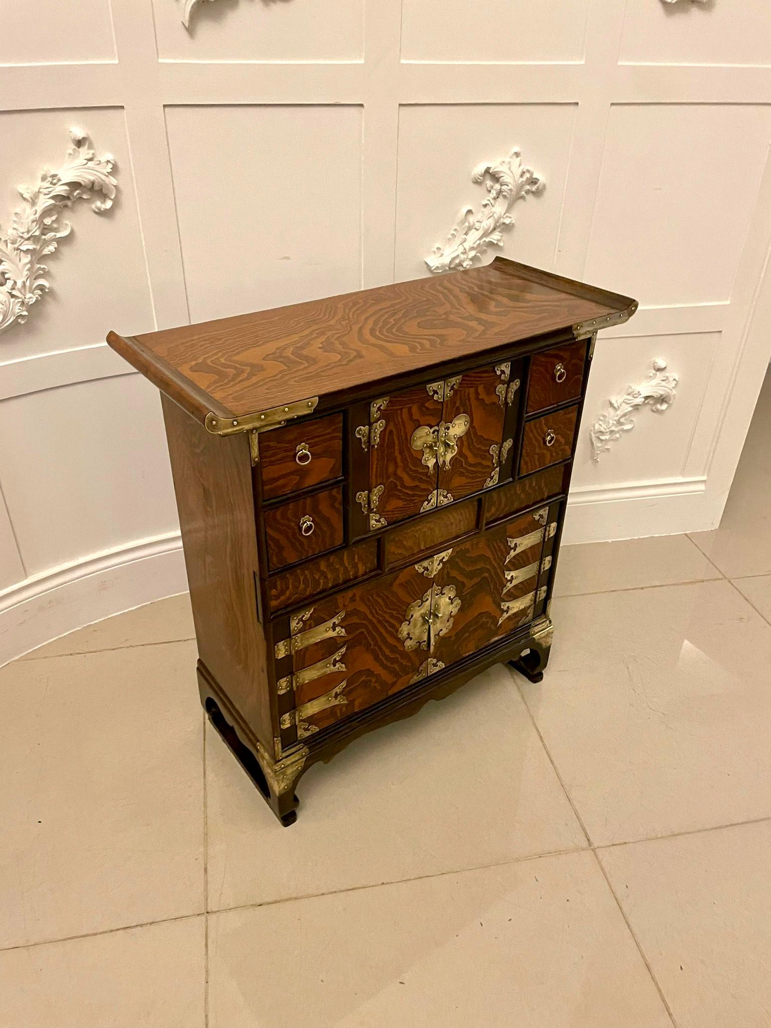 Early 20th Century Large Antique Quality Chinese Hardwood Brass Mounted Table Cabinet