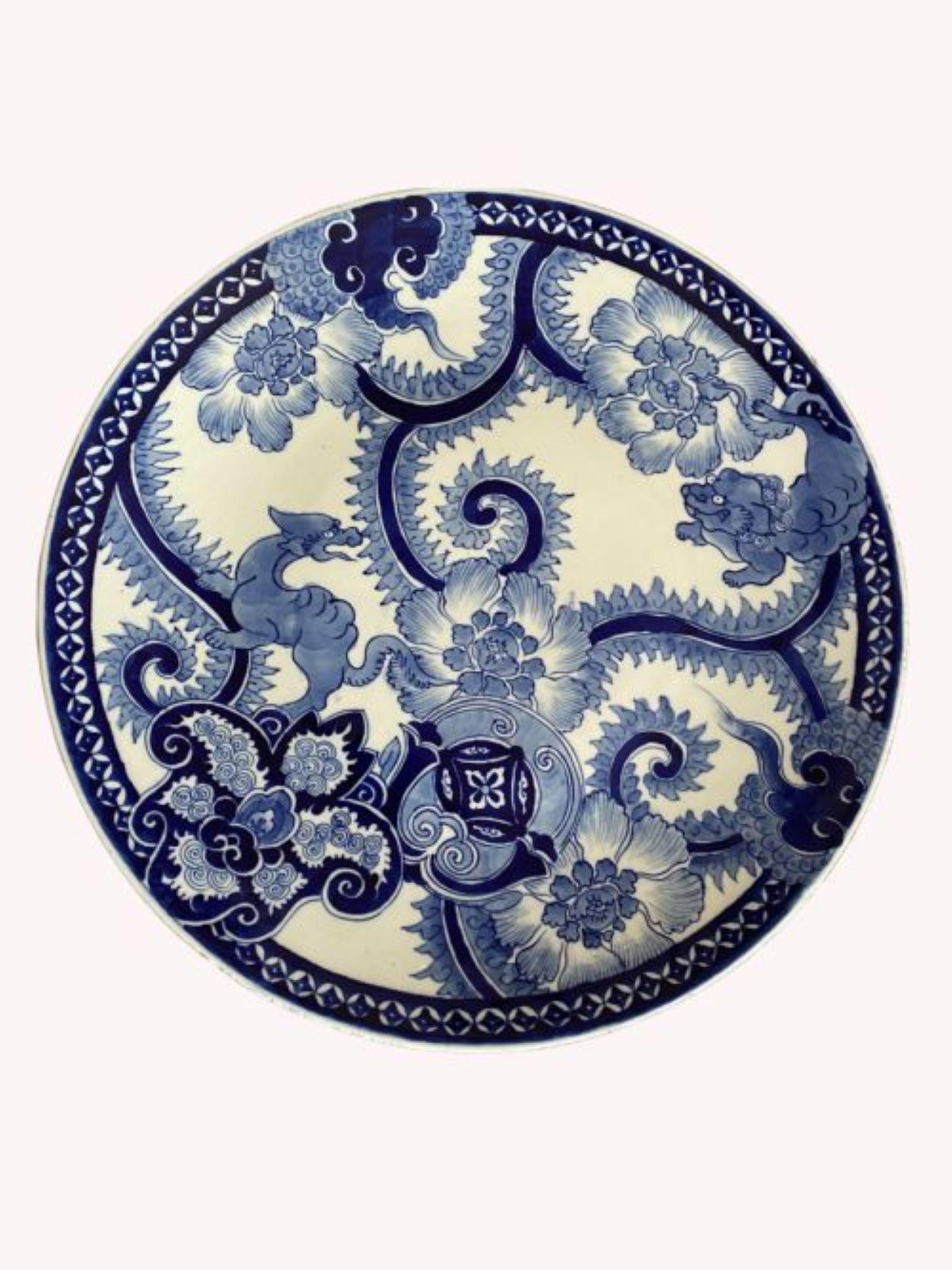 19th Century Large Antique Quality Japanese Blue & White Imari Plate For Sale