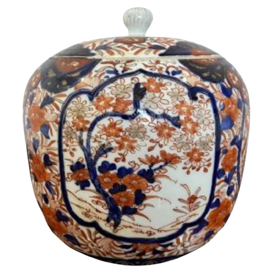 Large antique quality Japanese imari lidded ginger jar 