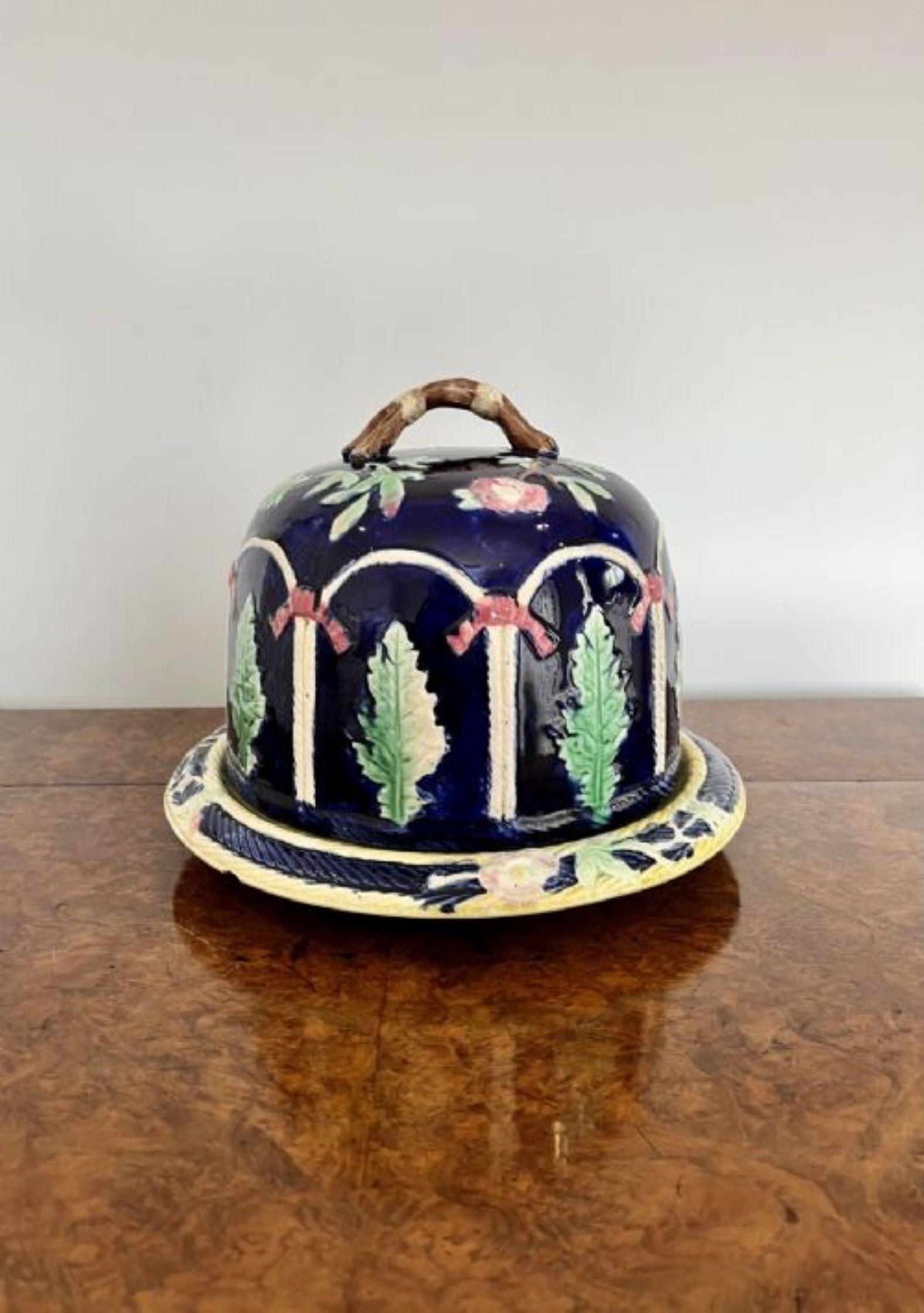19th Century Large antique quality Majolica cheese dish For Sale