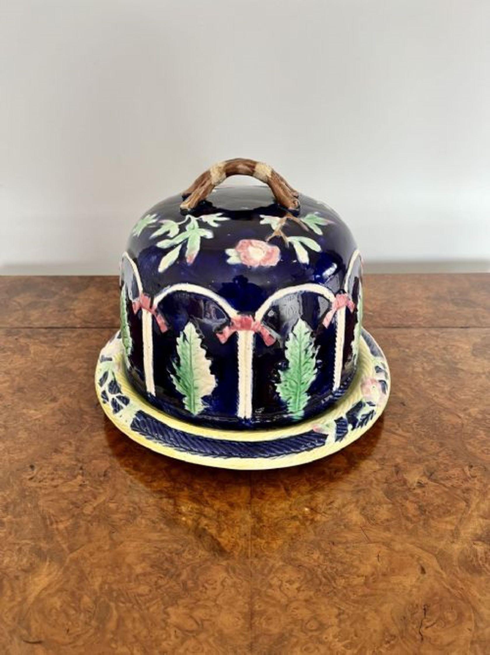 Large antique quality Majolica cheese dish For Sale 2