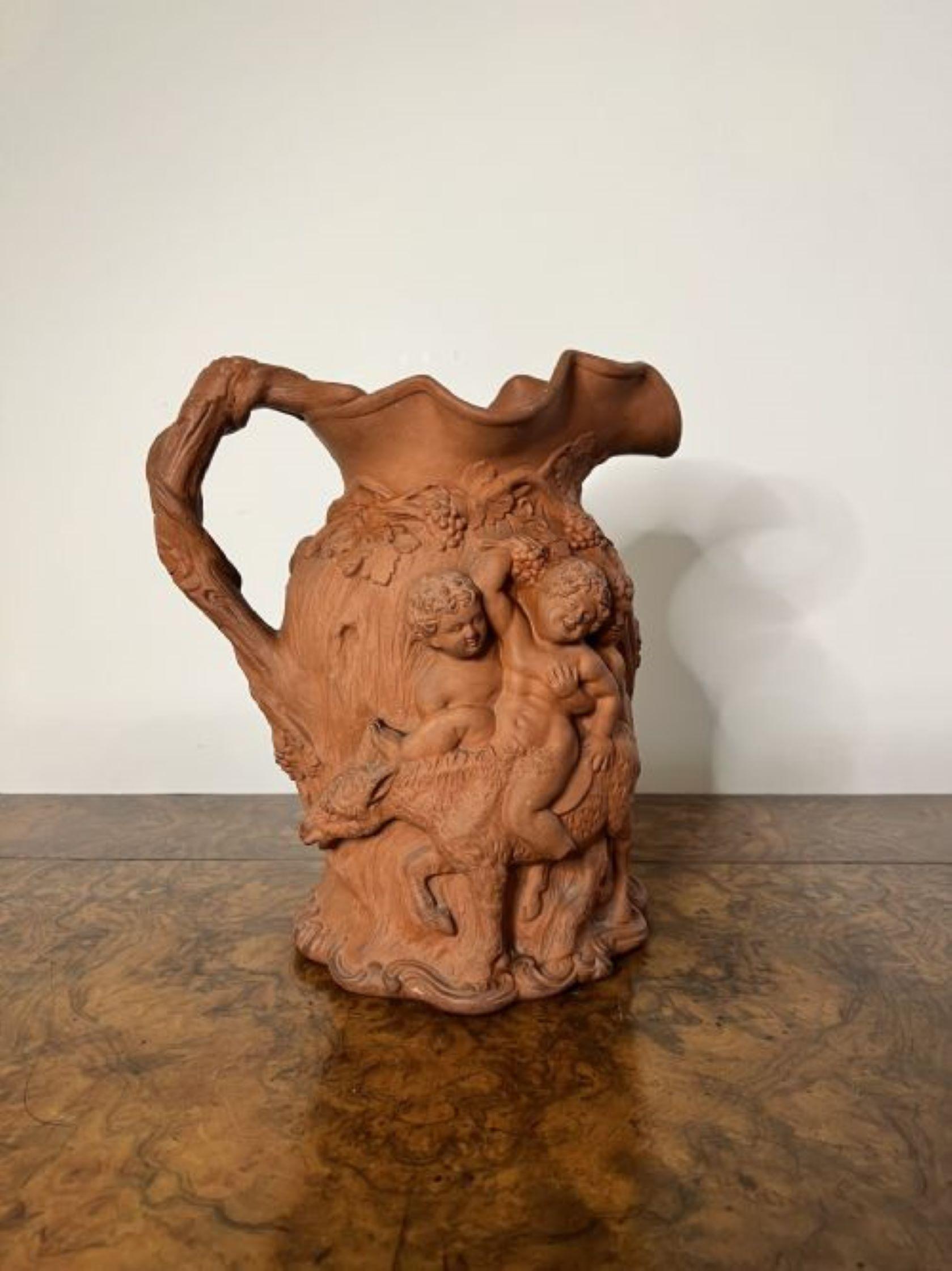 Ceramic Large antique quality relief moulded jug  For Sale