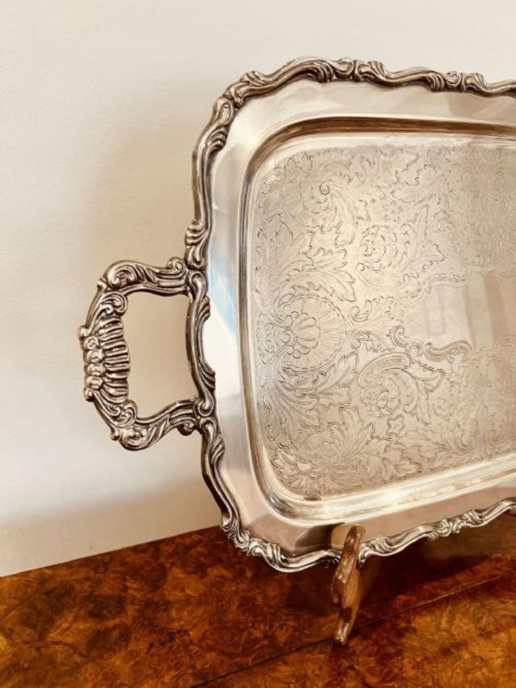 Large antique quality silver plated engraved tea tray In Good Condition For Sale In Ipswich, GB