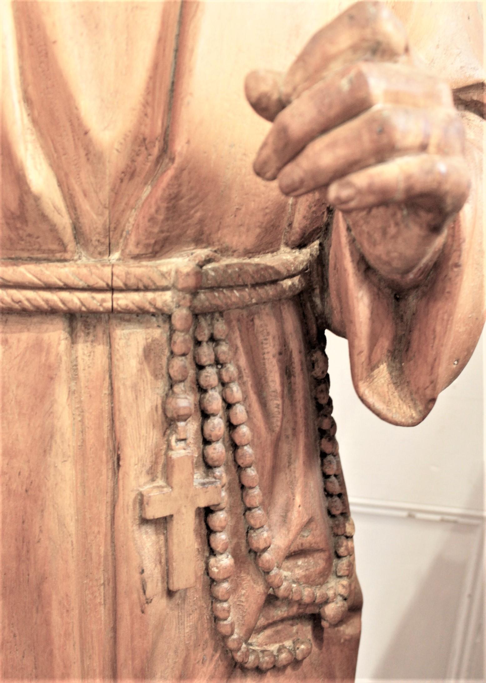 19th Century Large Antique Quebec Hand Carved Wooden Sculpture of St. Anthony & Jesus For Sale