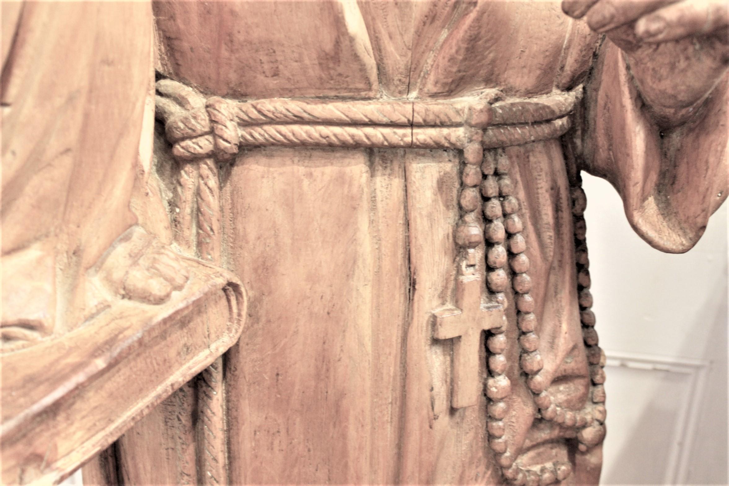 Pine Large Antique Quebec Hand Carved Wooden Sculpture of St. Anthony & Jesus For Sale