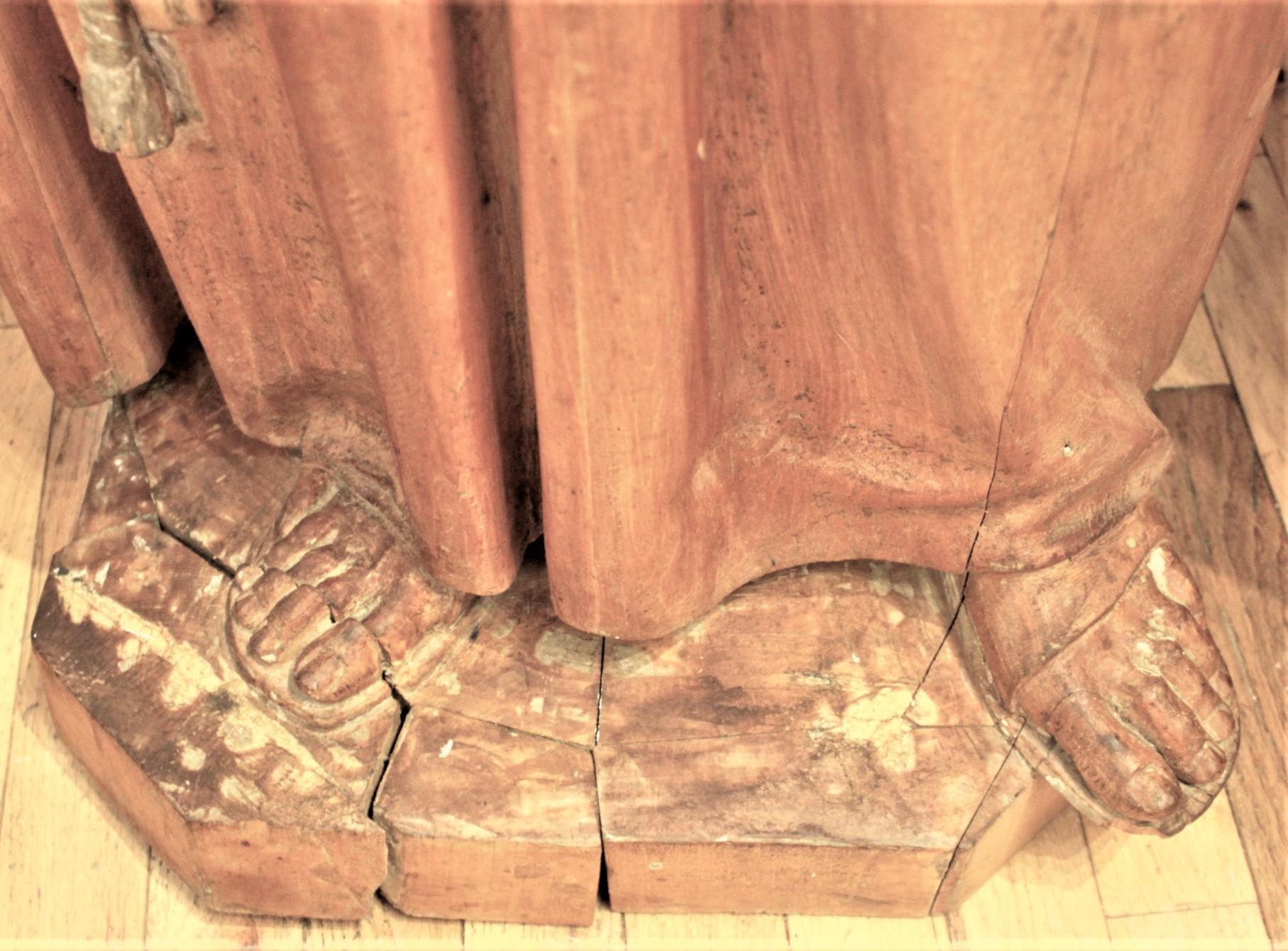 Large Antique Quebec Hand Carved Wooden Sculpture of St. Anthony & Jesus For Sale 3