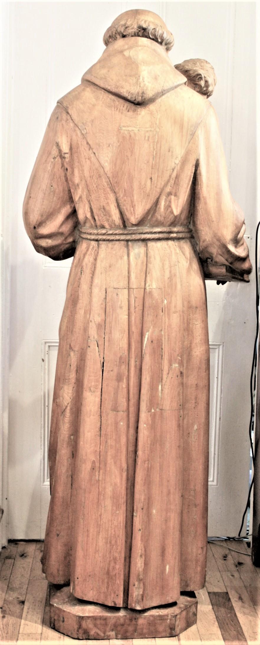Victorian Large Antique Quebec Hand Carved Wooden Sculpture of St. Anthony & Jesus For Sale
