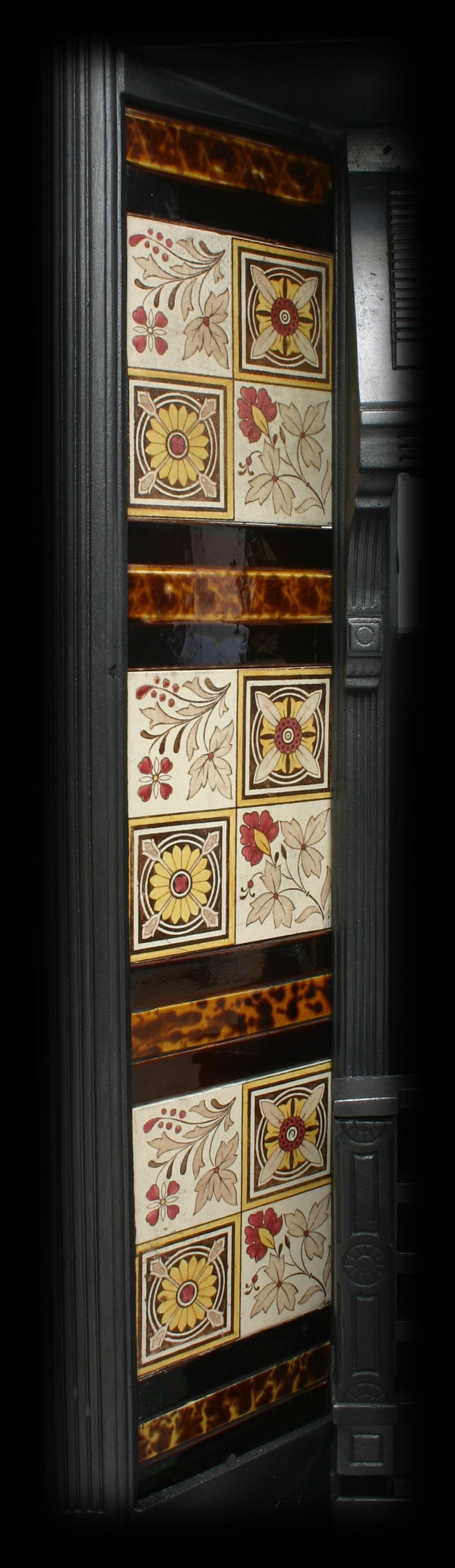 Large Antique Reclaimed Victorian Cast Iron And Tiled Fireplace