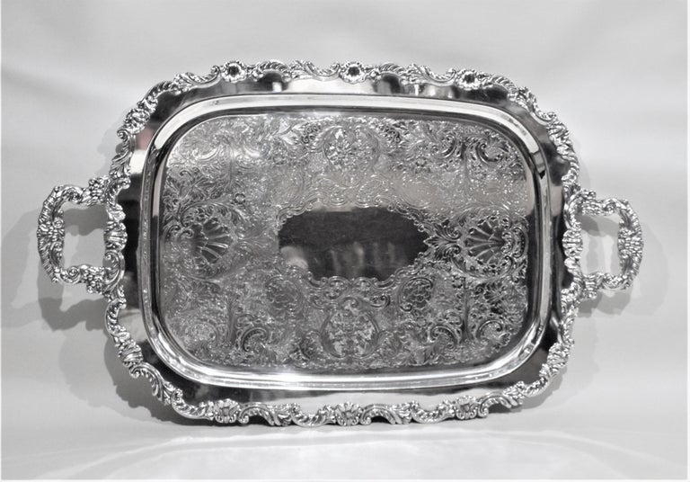Large Antique Rectangular Footed Silver Plated Serving Tray at 1stDibs