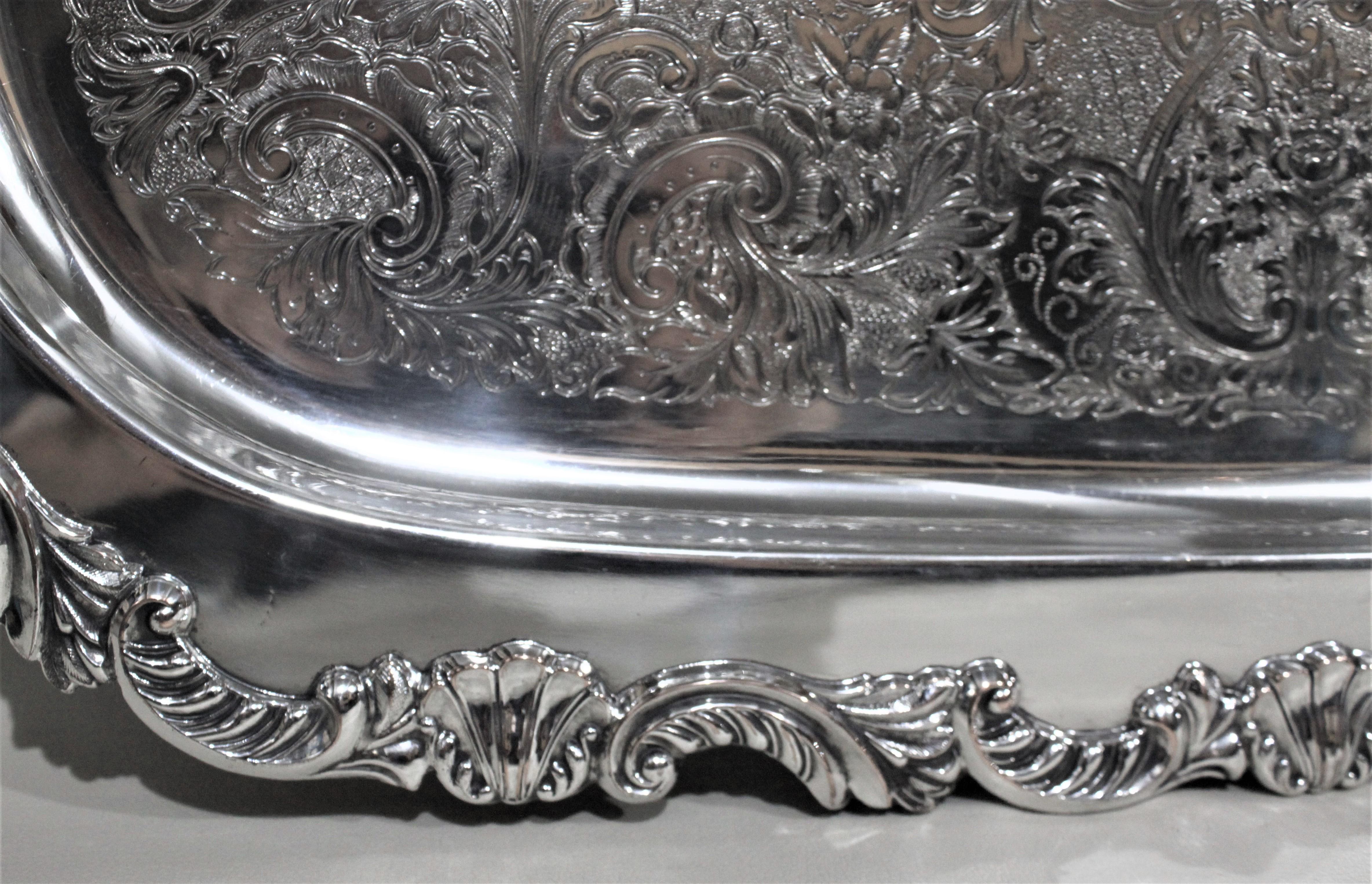 English Large Antique Rectangular Footed Silver Plated Serving Tray