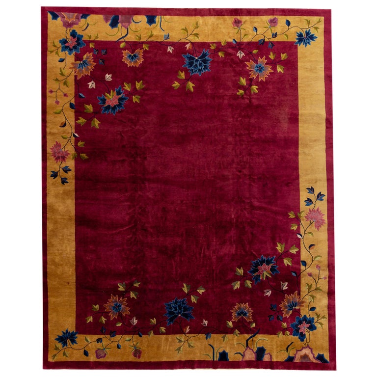 Large Antique Red Chinese Deco Wool Rug For Sale at 1stDibs | red chinese  rug