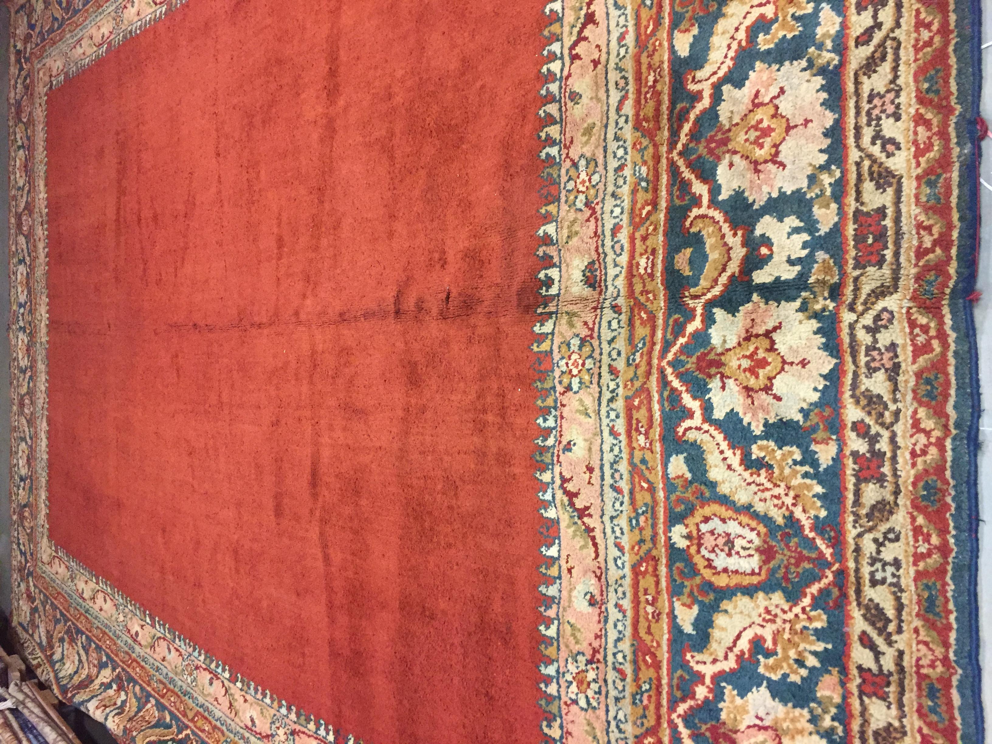 Spanish Large Antique Red European Oushak Design Rug  12'4 x 16'1 For Sale