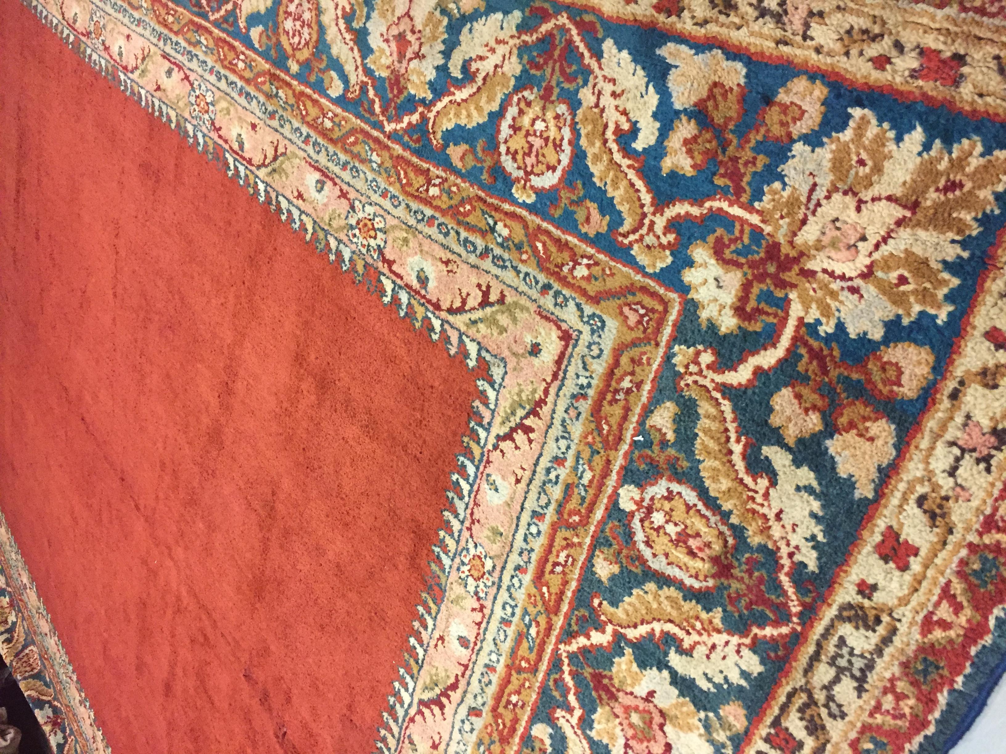 Hand-Knotted Large Antique Red European Oushak Design Rug  12'4 x 16'1 For Sale