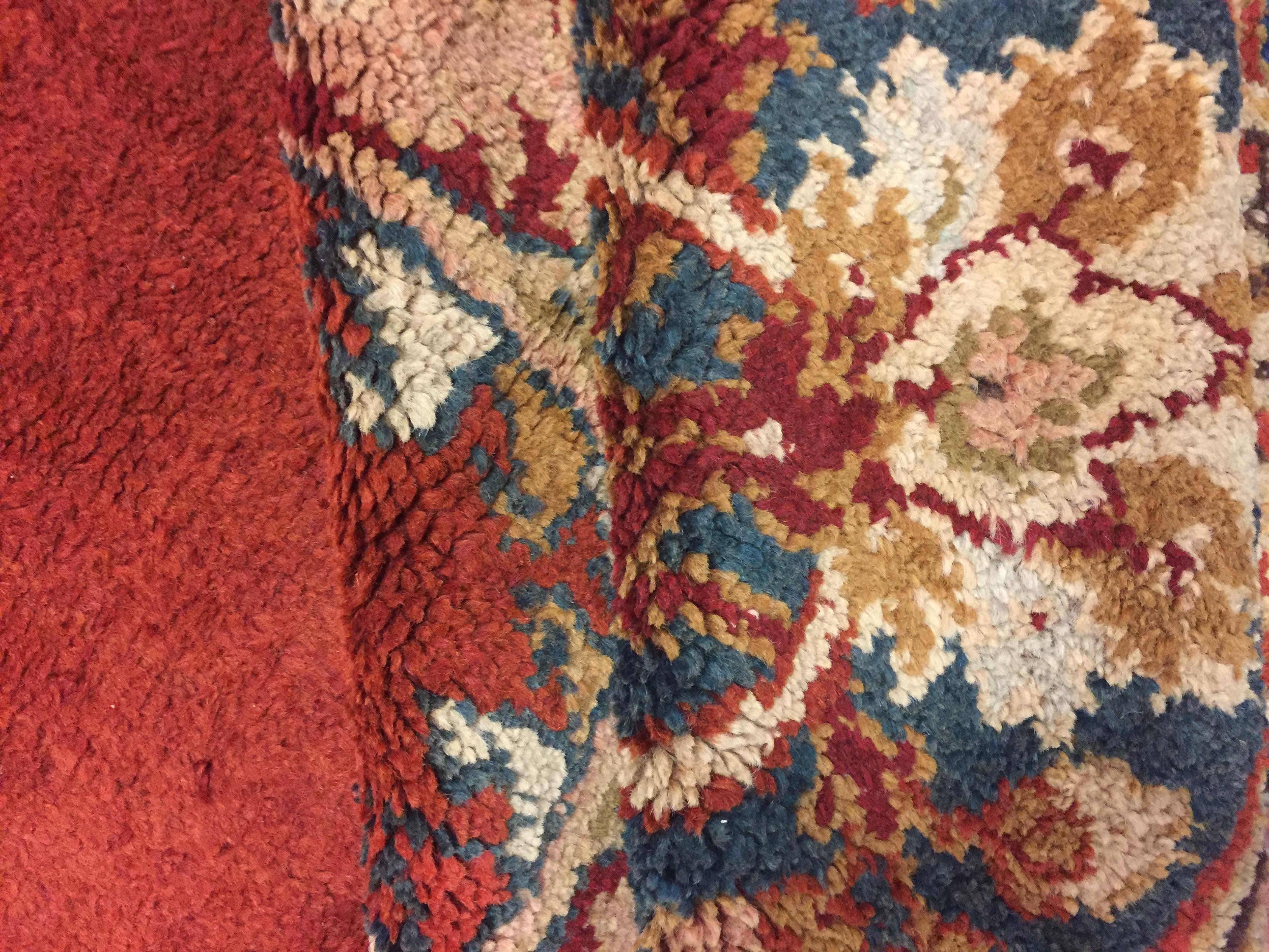 19th Century Large Antique Red European Oushak Design Rug  12'4 x 16'1 For Sale