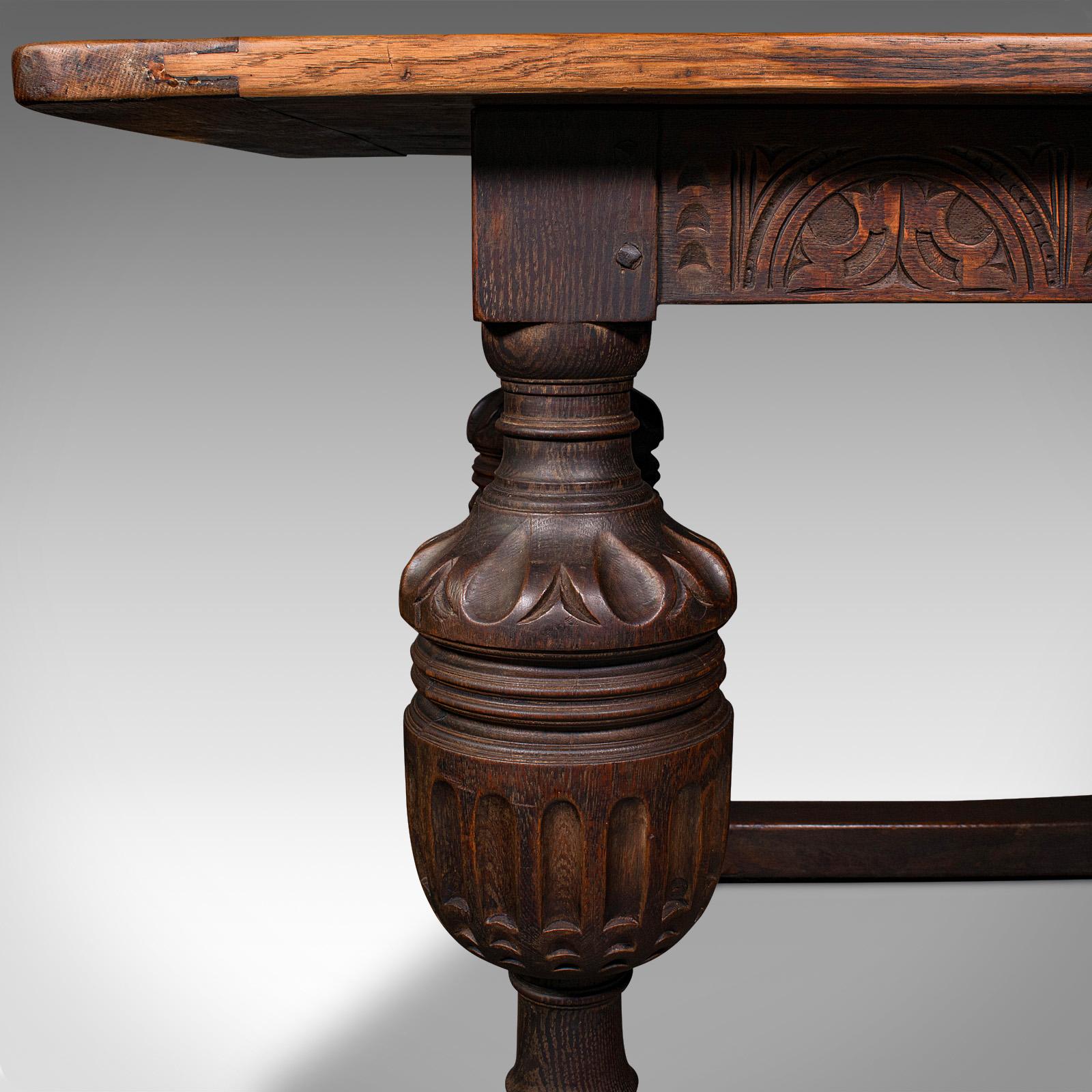 Grande table de réfectoire ancienne, écossaise, chêne, 6 à 8 places, goût gothique, victorien 3