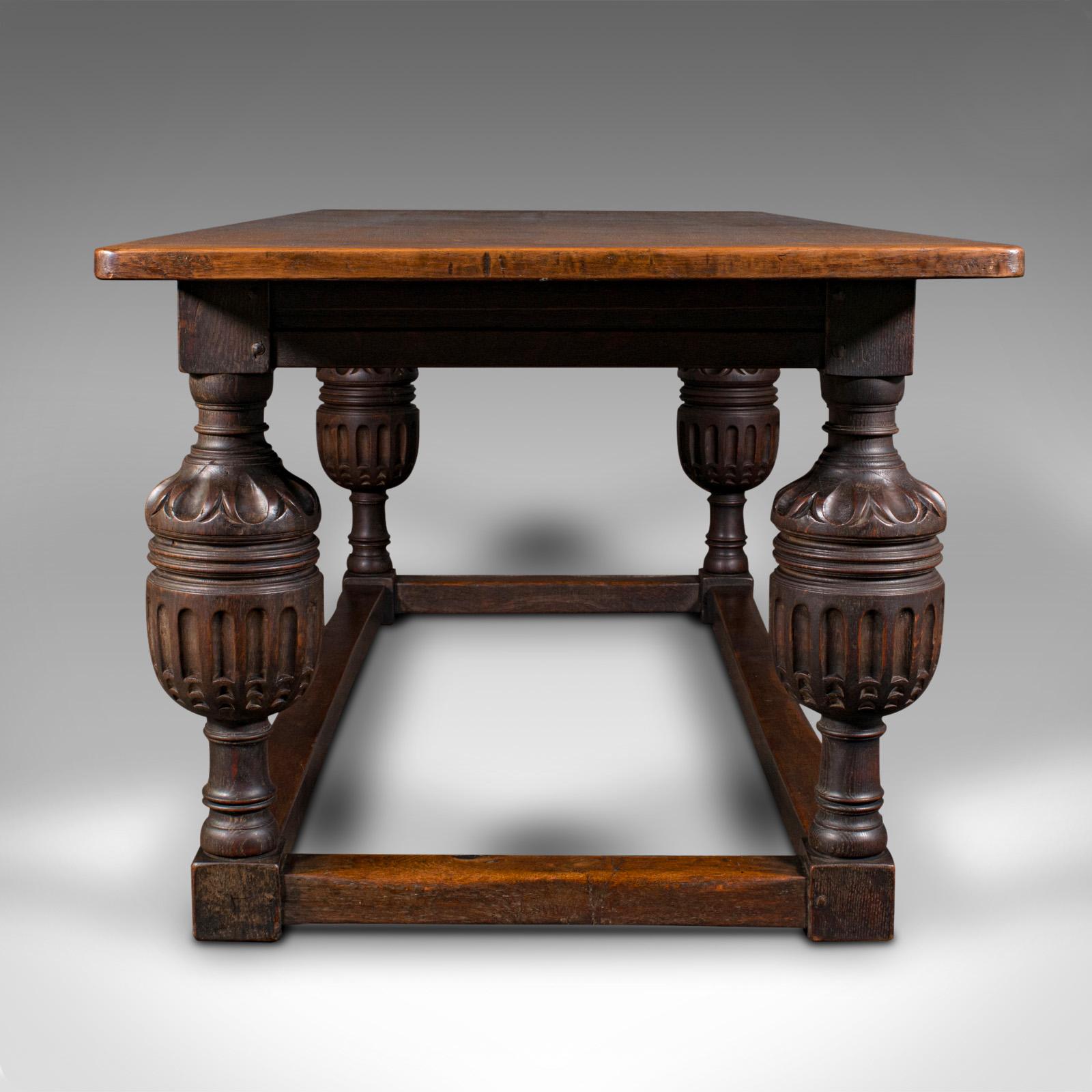 Victorien tardif Grande table de réfectoire ancienne, écossaise, chêne, 6 à 8 places, goût gothique, victorien